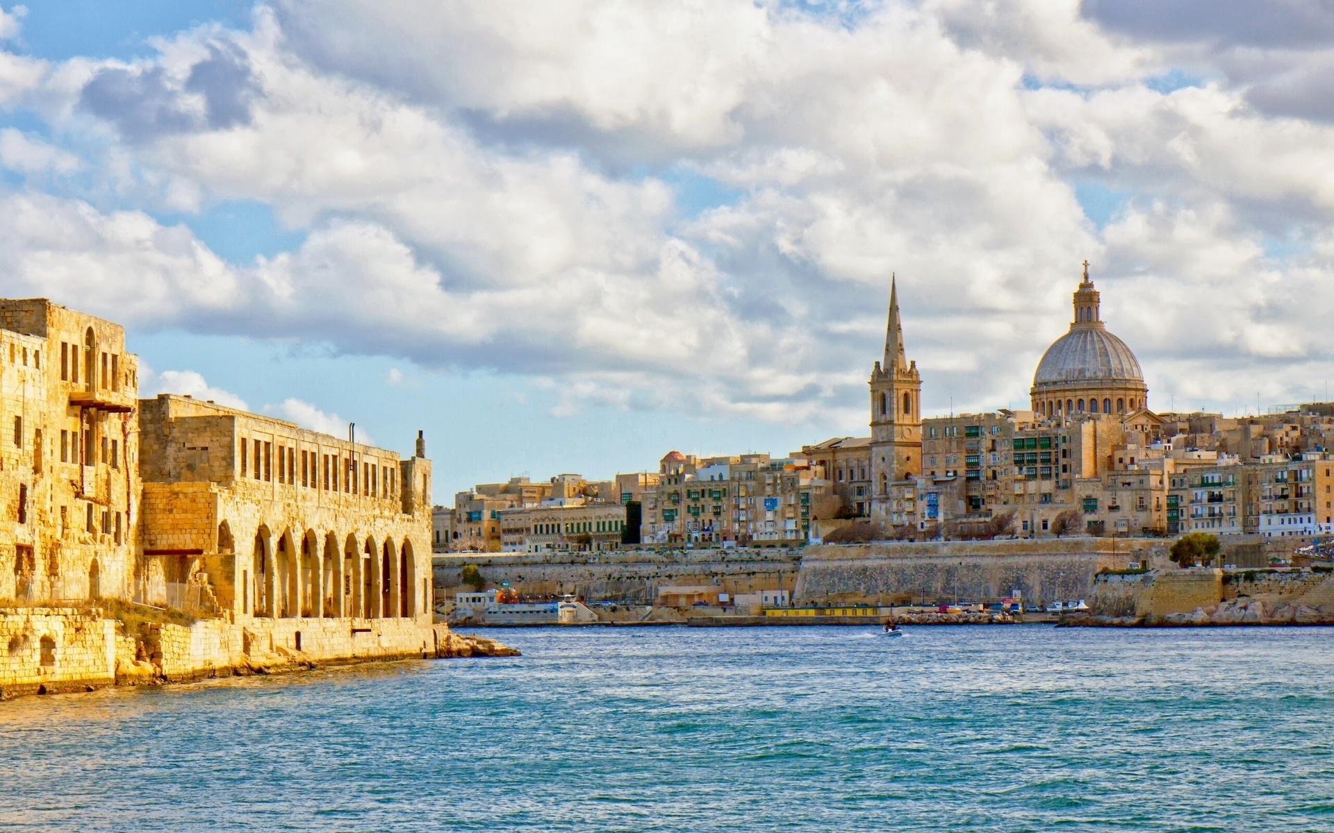 Wallpaper Malta Valletta Sea Cities Clouds 1920x1200