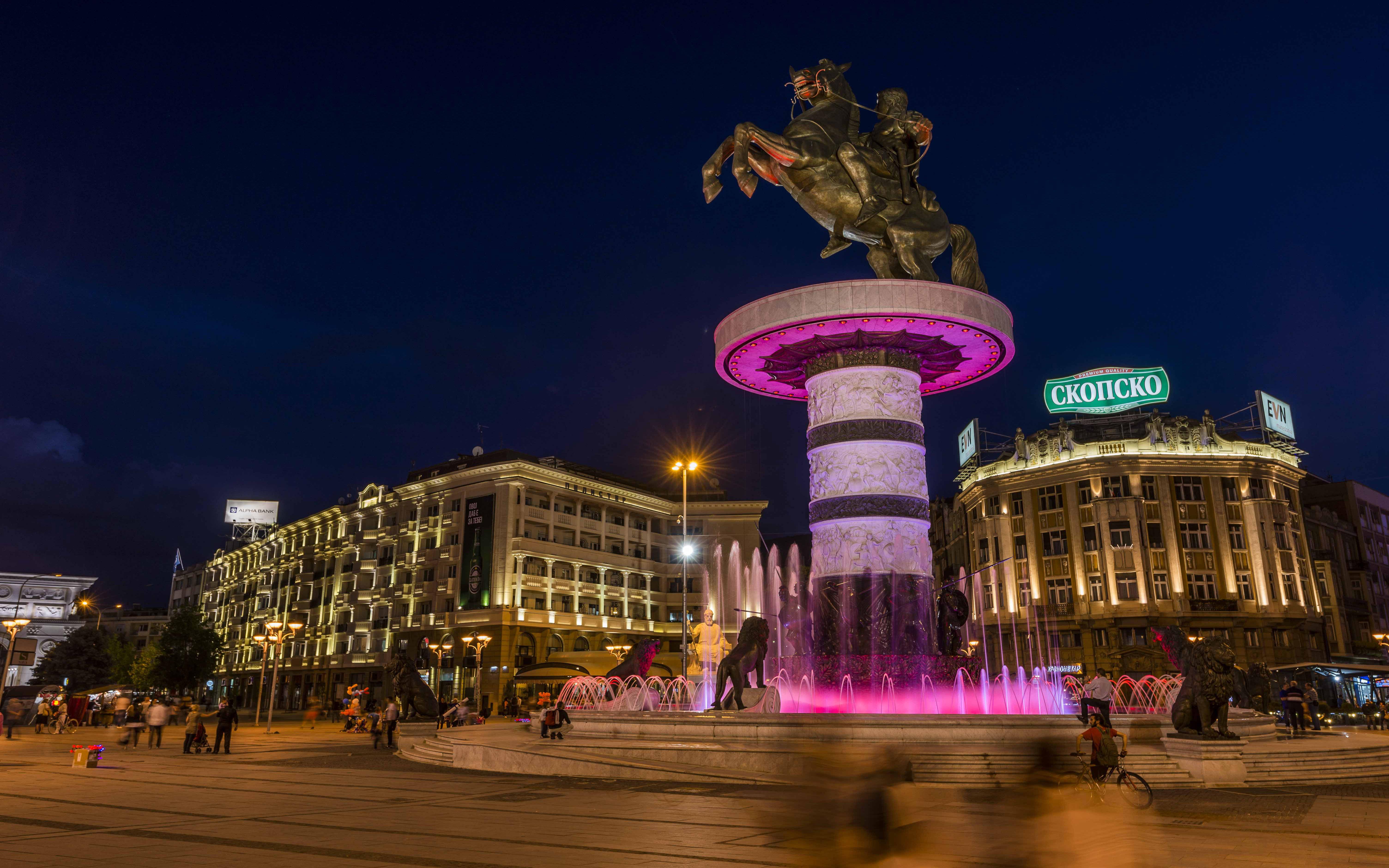 Macedonia Square Fountain And Monument Of Alexander Of Macedonia