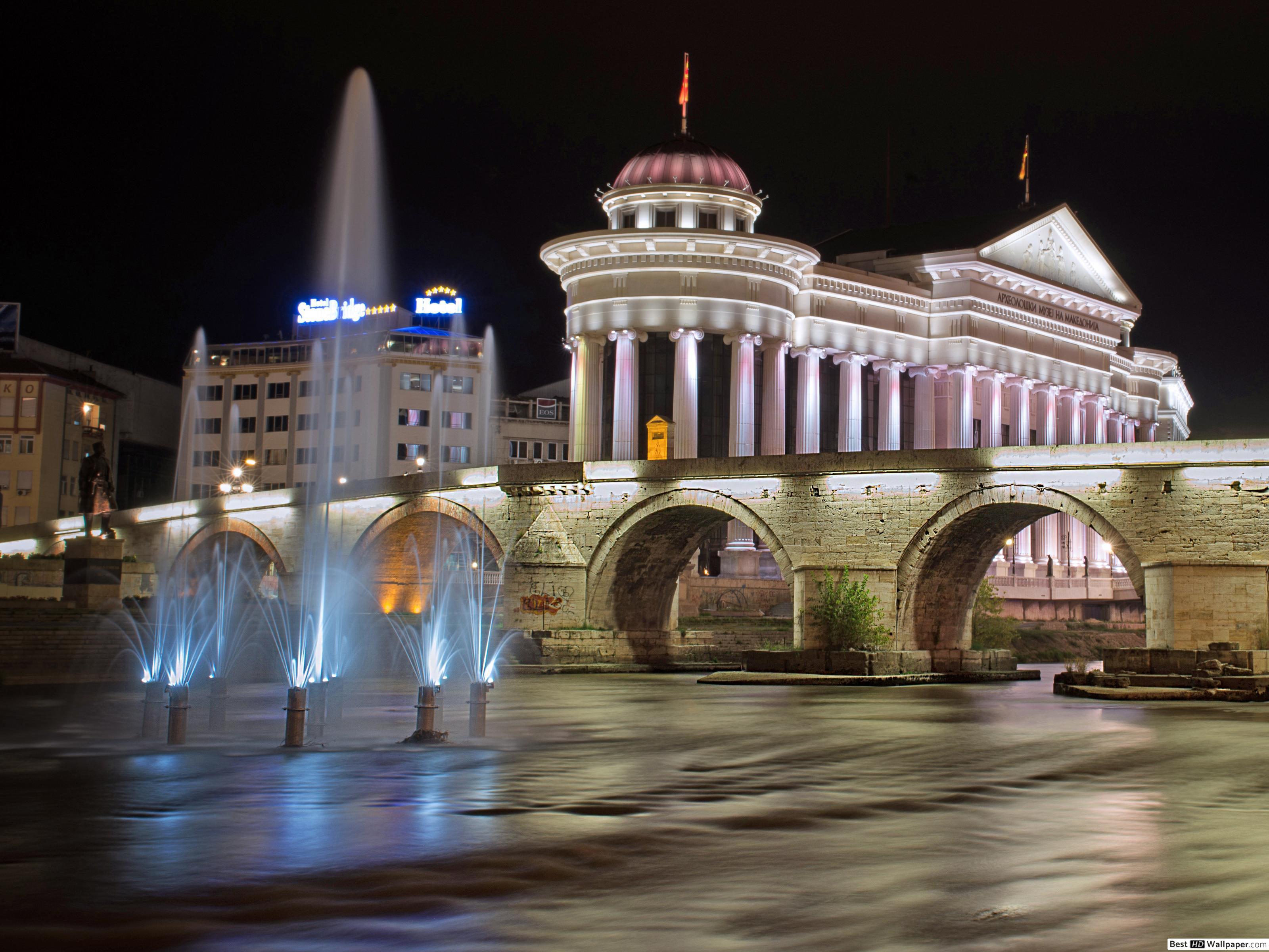 Stone Bridge and Vardar river in Skopje, Macedonia HD wallpaper download