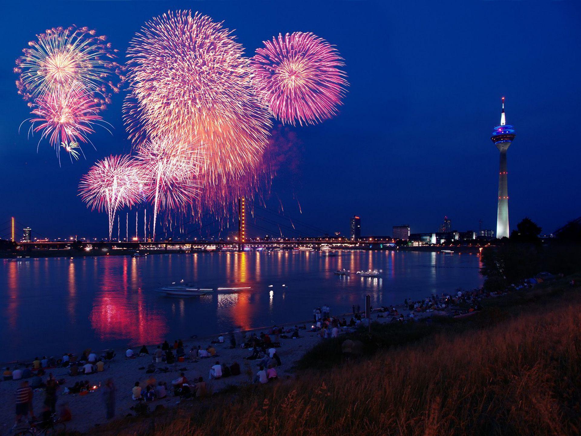 Fireworks in Dusseldorf, Germany widescreen wallpaper. Wide