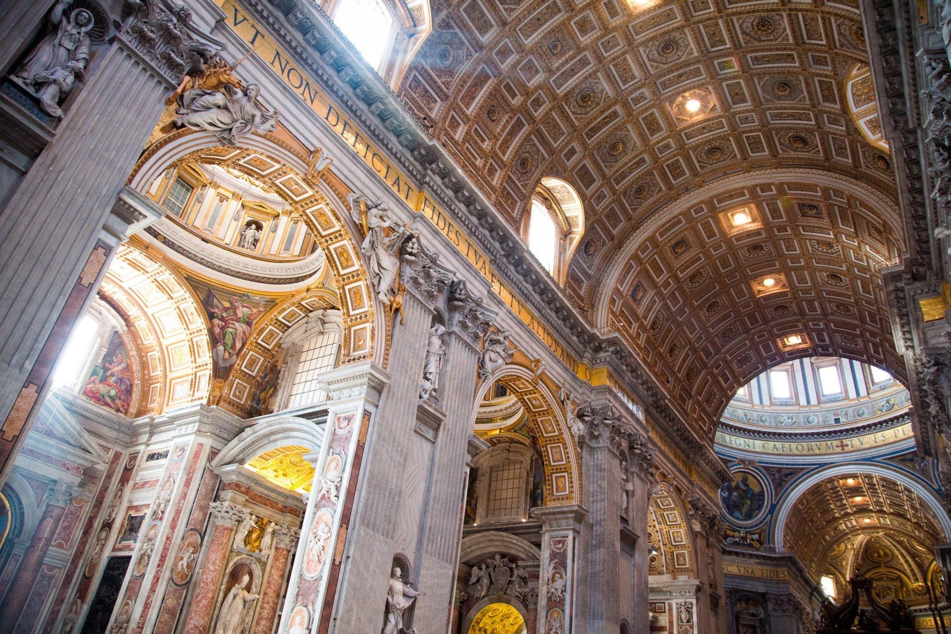 vatican city st. peter's basilica nave column painting HD wallpaper