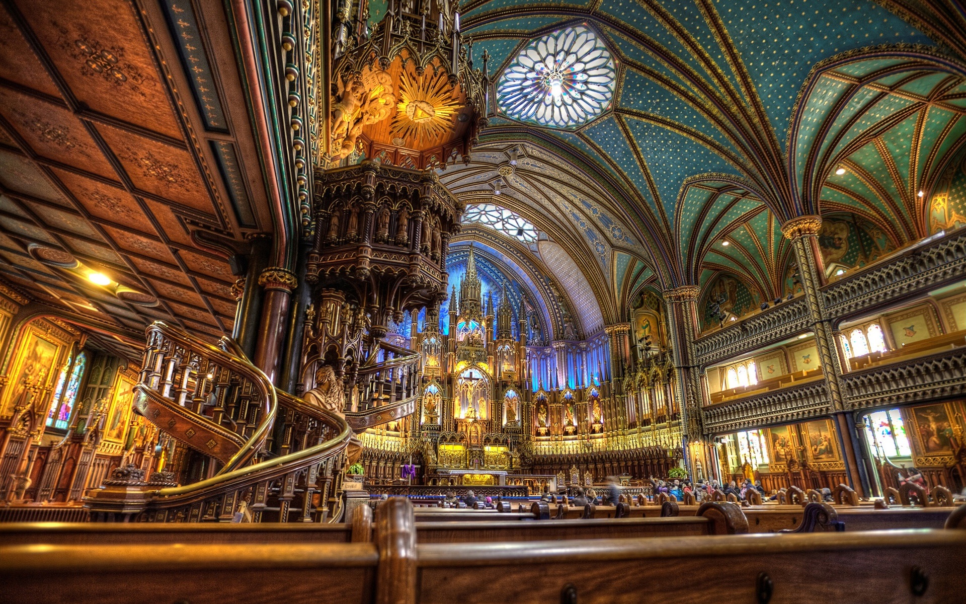 Wallpaper The Notre Dame Basilica, Indoor gorgeous scenery 1920x1200
