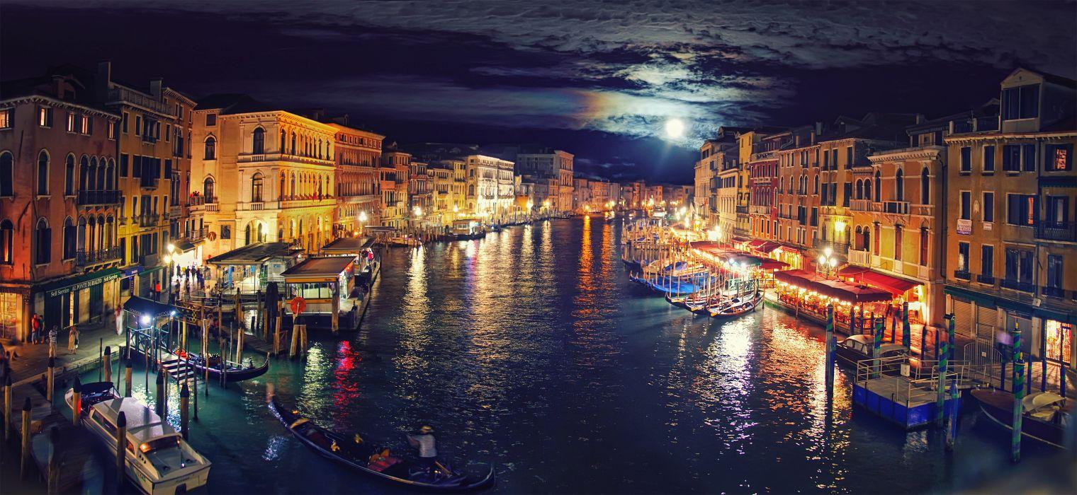 Italy Venice Grand Canal night reflection wallpaperx1382