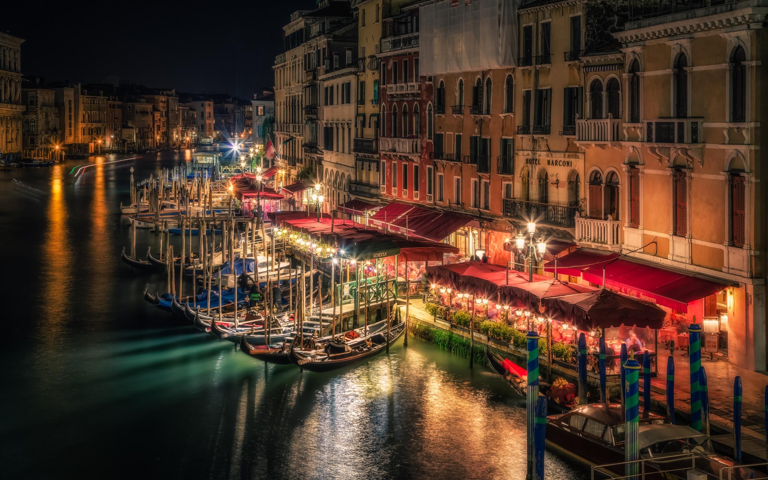 Grand Canal in Venice, Italy at Night HD Wallpaper. Background