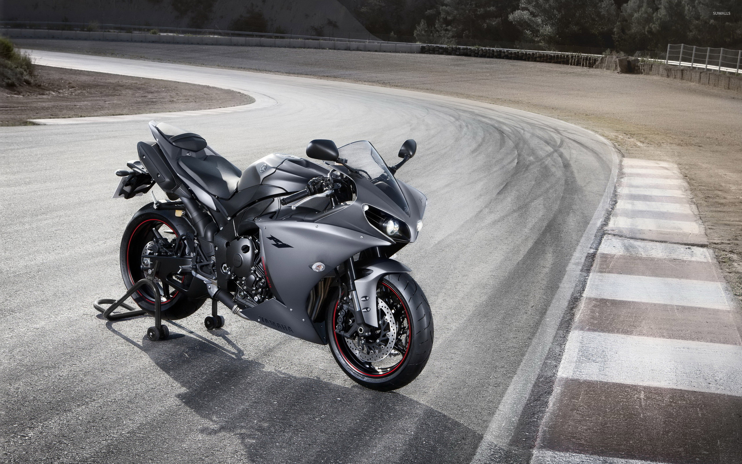 Silver Yamaha YZF R1 On The Racing Track Wallpaper