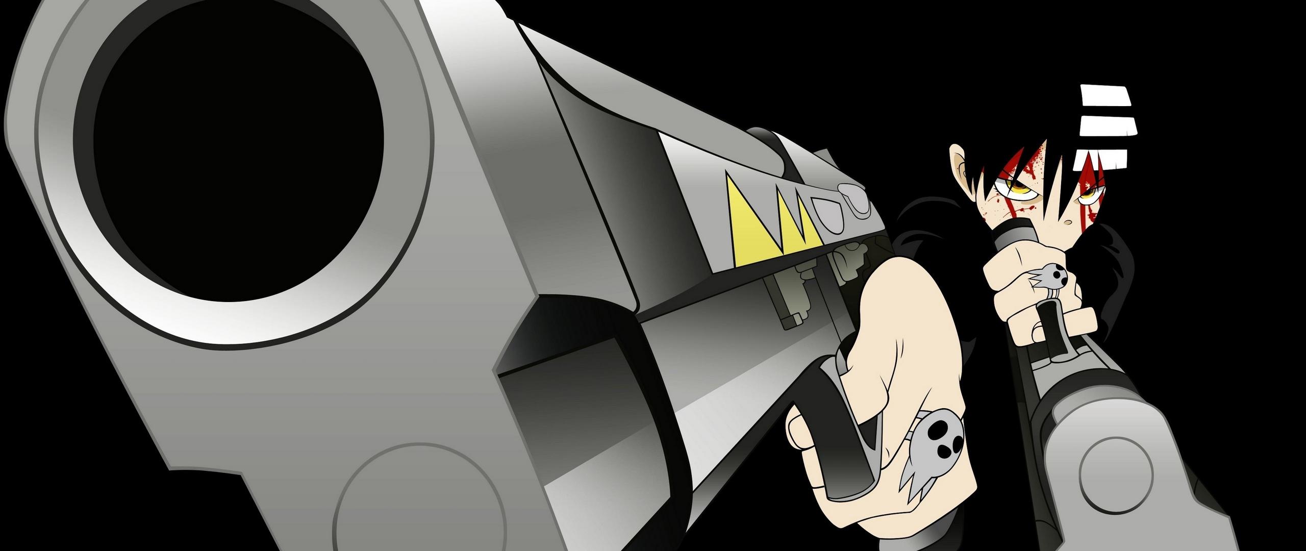 Download wallpaper 2560x1080 soul eater not, man, gun, guns, art