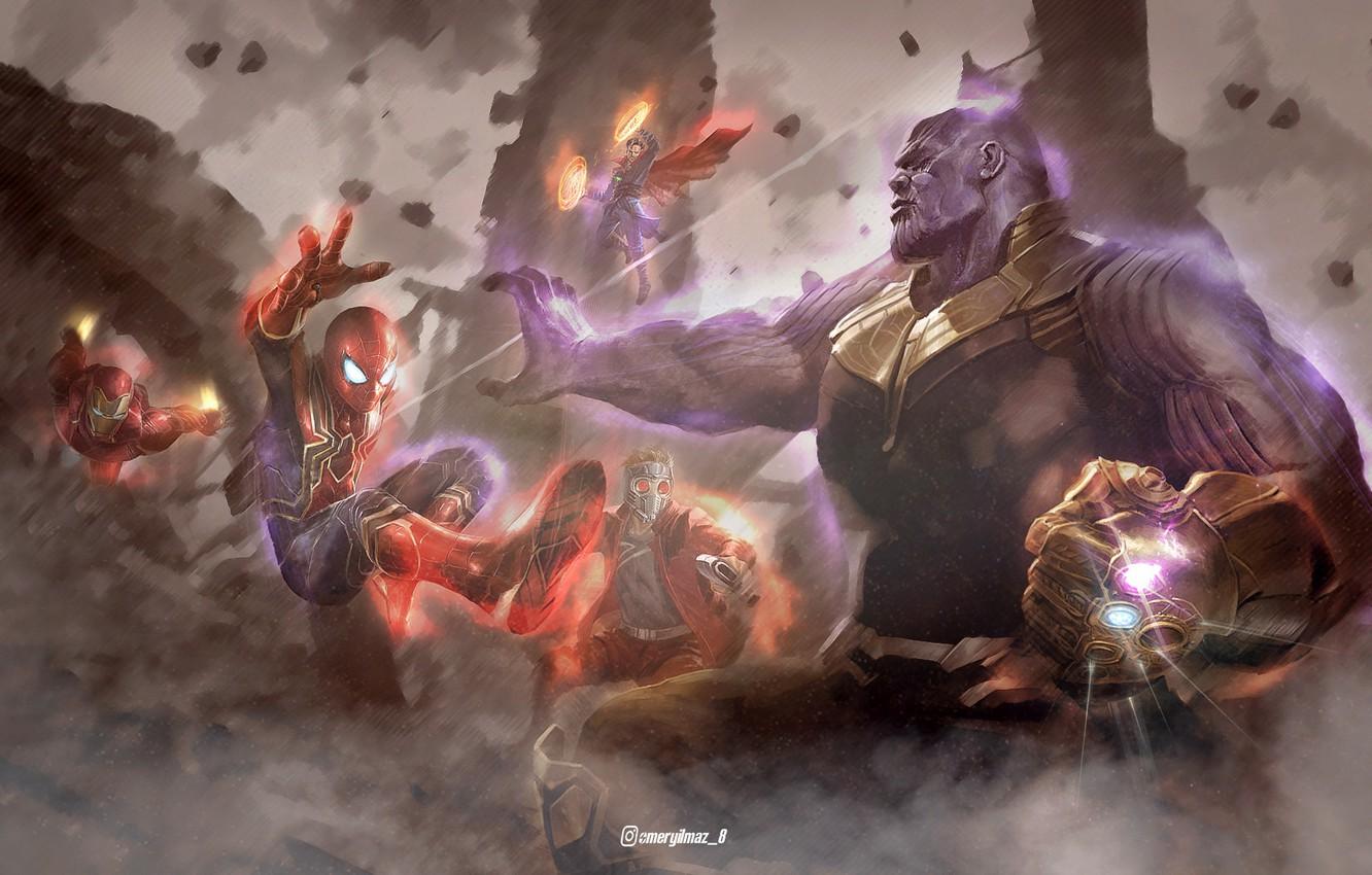 Wallpaper Fiction, Art, Characters, Iron Man, Comic, The Fight, MARVEL, Spider Man, Star Lord, Doctor Strange, Thanos, Avengers: Infinity War, The Avengers: Infinity War Image For Desktop, Section фильмы