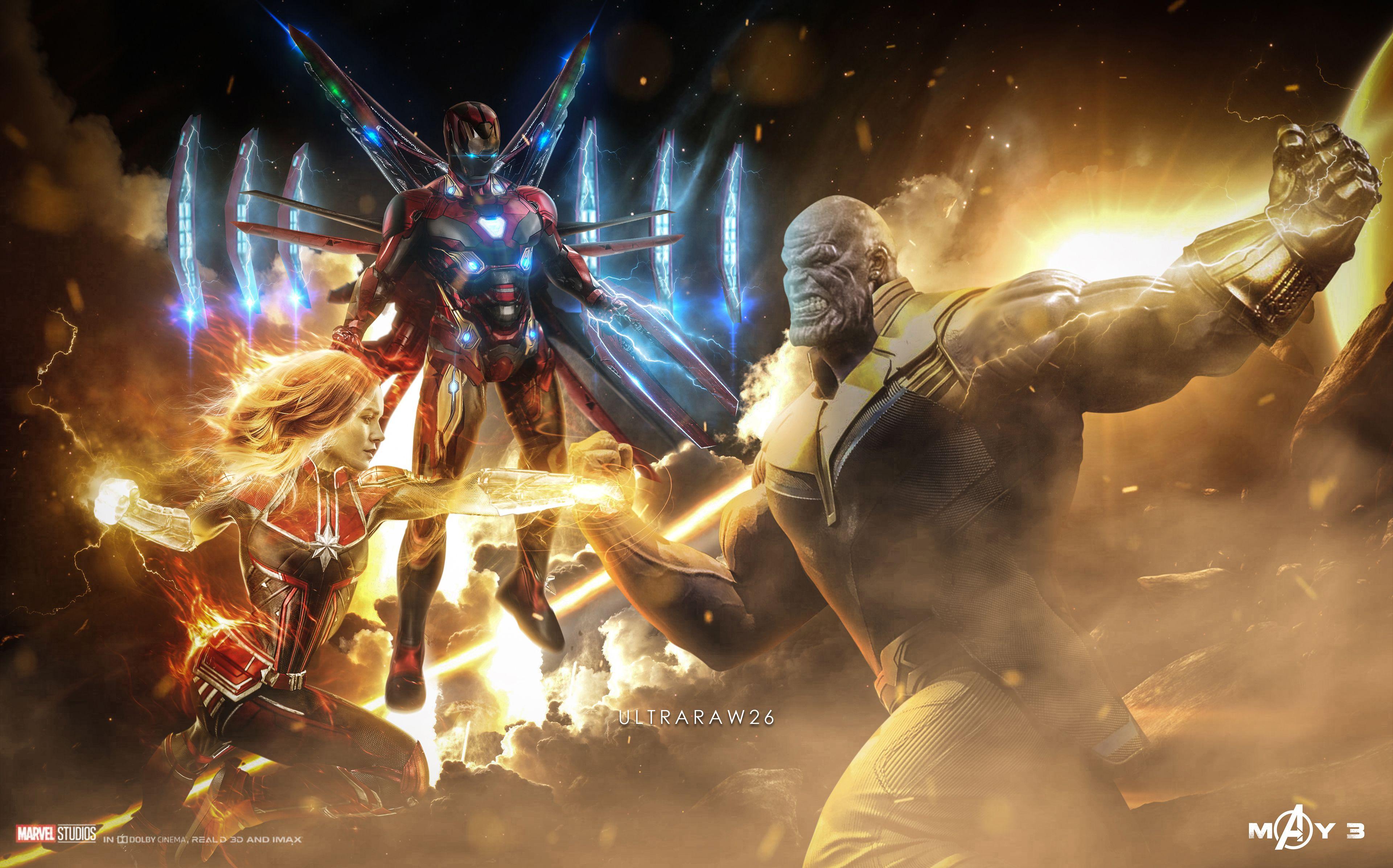 Captain Marvel Thanos Iron Man 4k Artwork Thanos Wallpaper