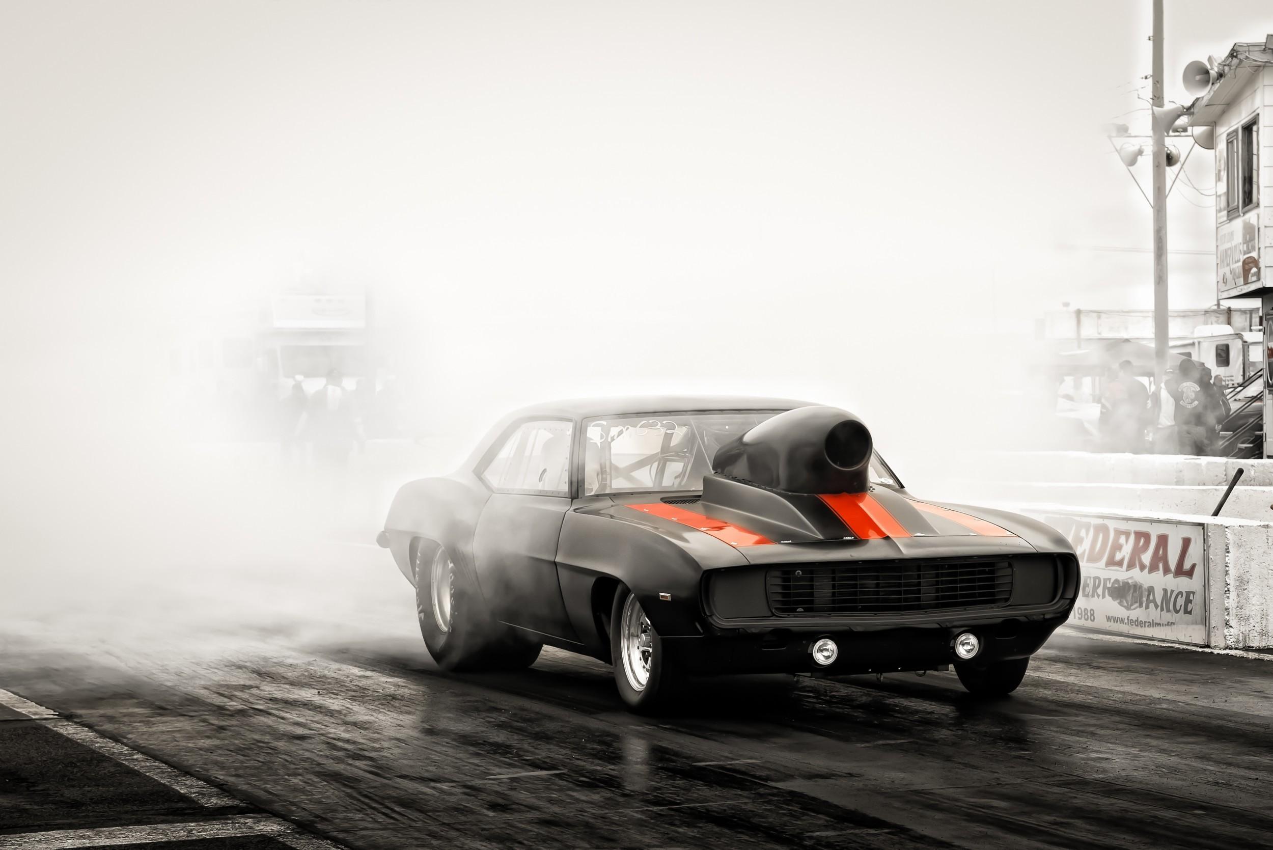 Download 2500x1669 Drag Racing, Smoke, Cars Wallpaper