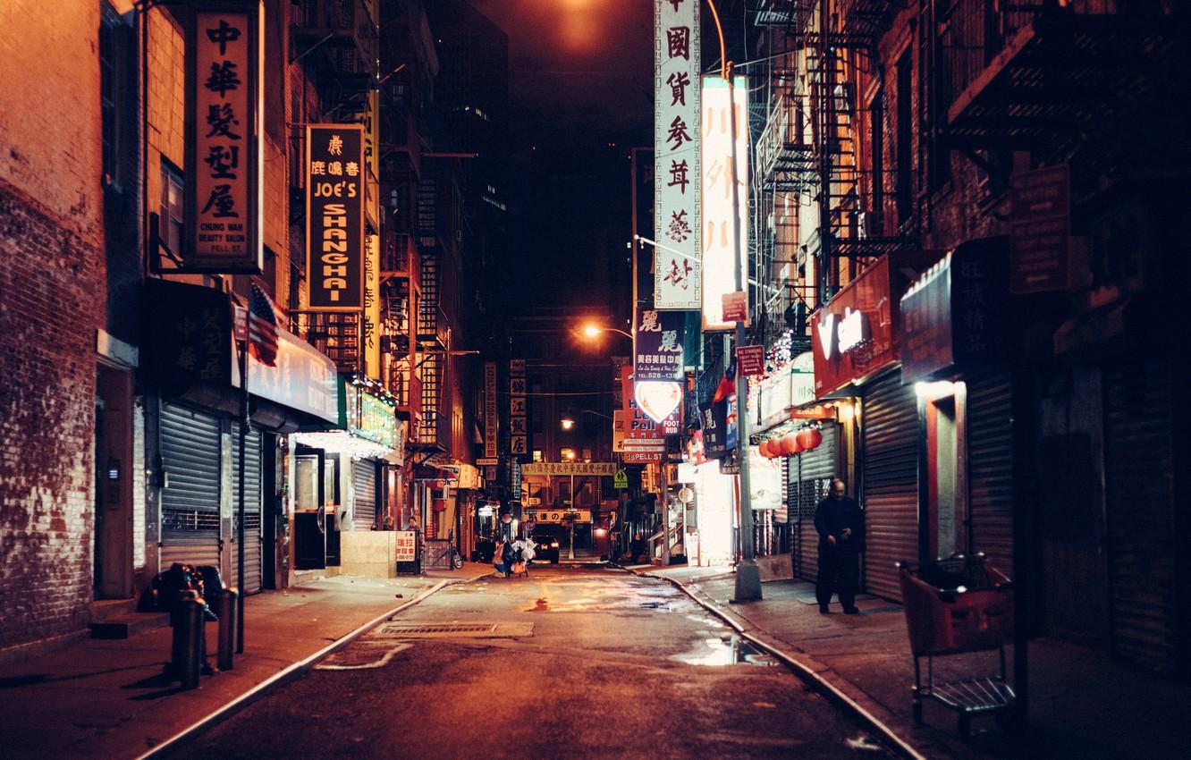 Wallpaper lights, night, New York, street, Chinatown image