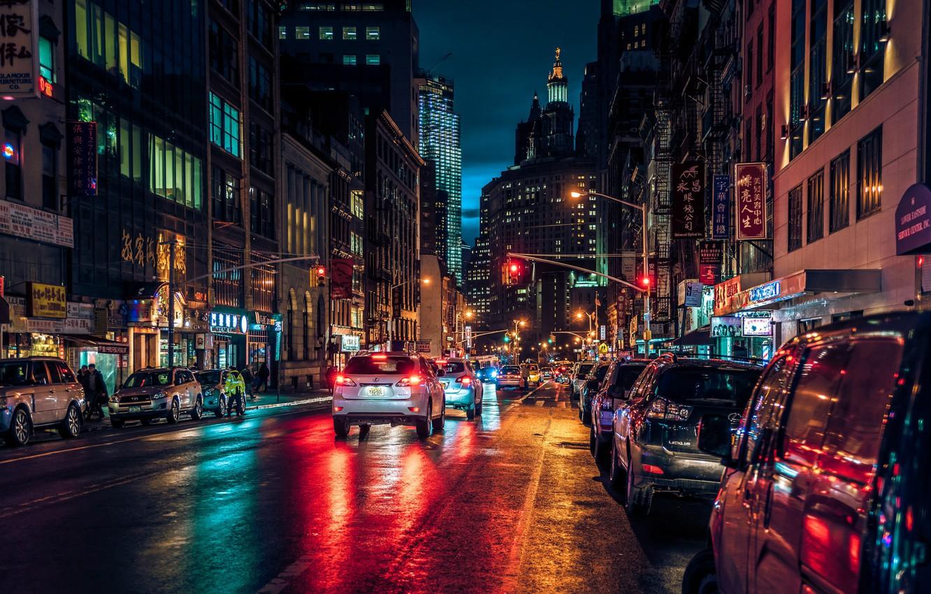 Wallpaper Night, Lights, Street, New York, Manhattan, New York