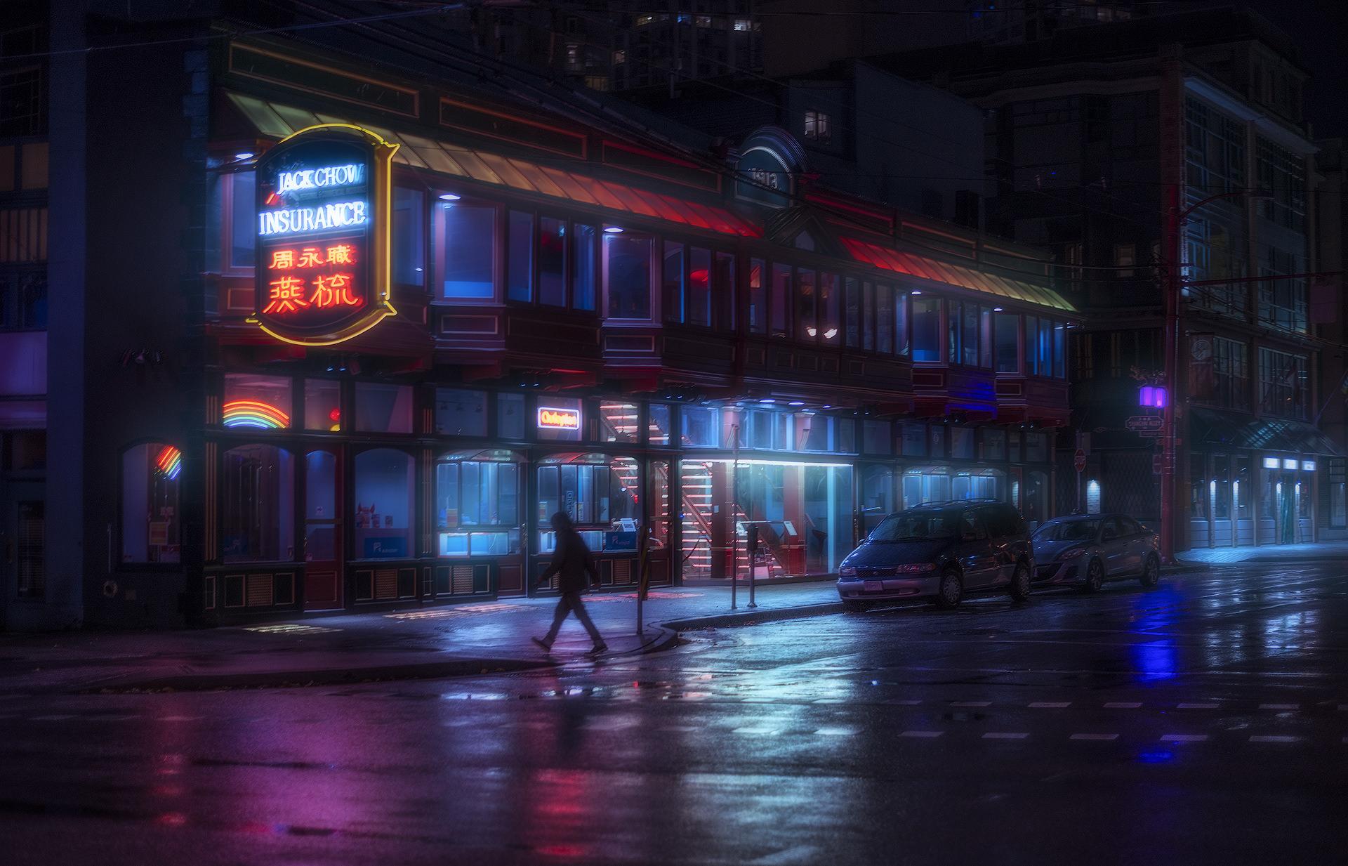 Midnight walks through rainy Chinatown [1920x1233]