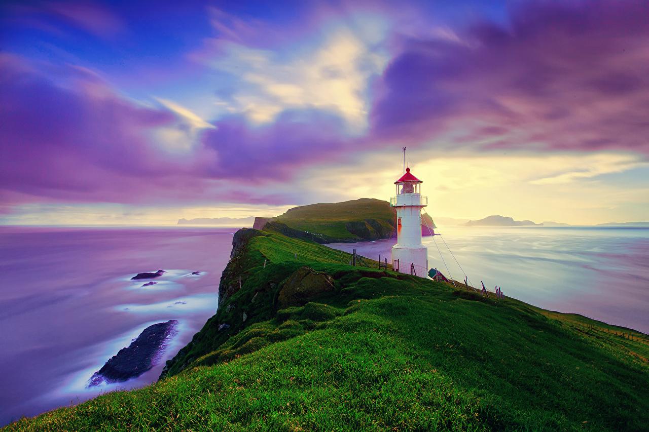 Wallpaper Iceland Mykines Faroe Islands Sea Nature Lighthouses Sky