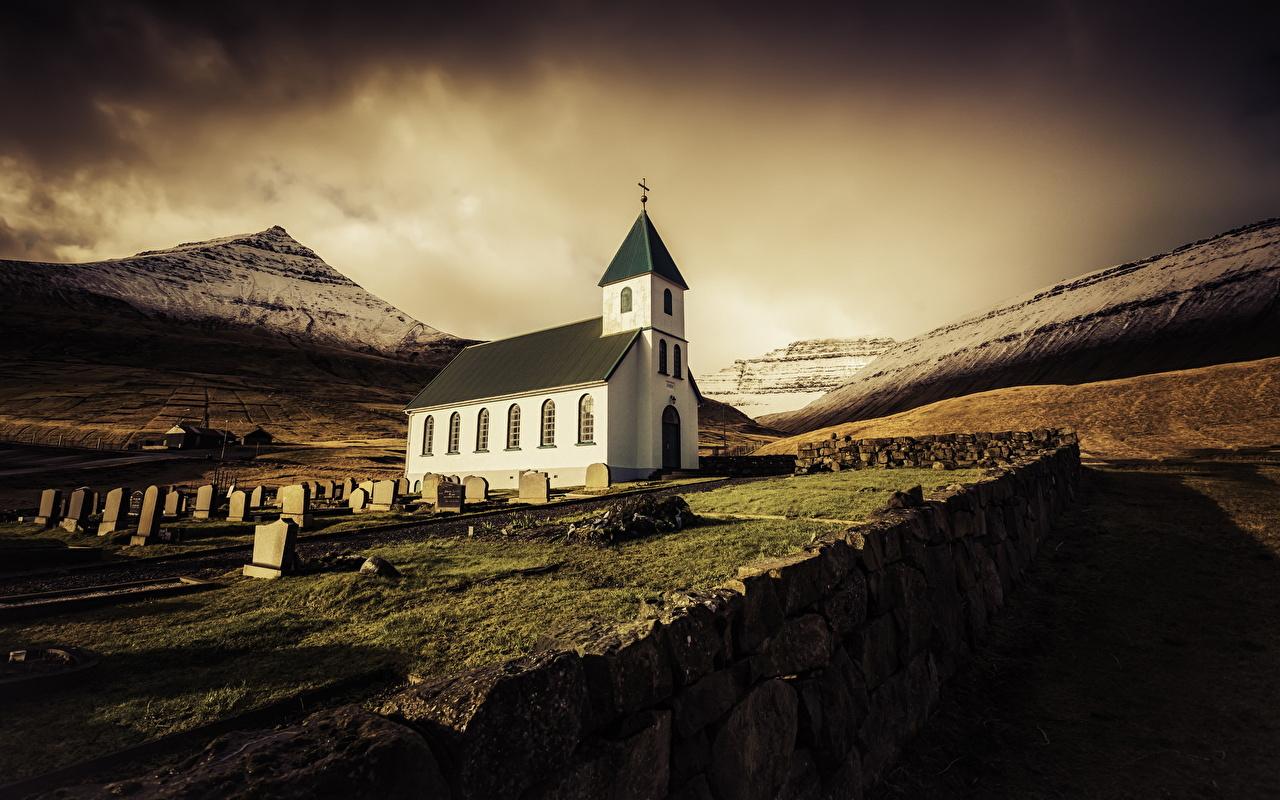 Wallpaper Sunrise Faroe Islands Mountains Temples Cities