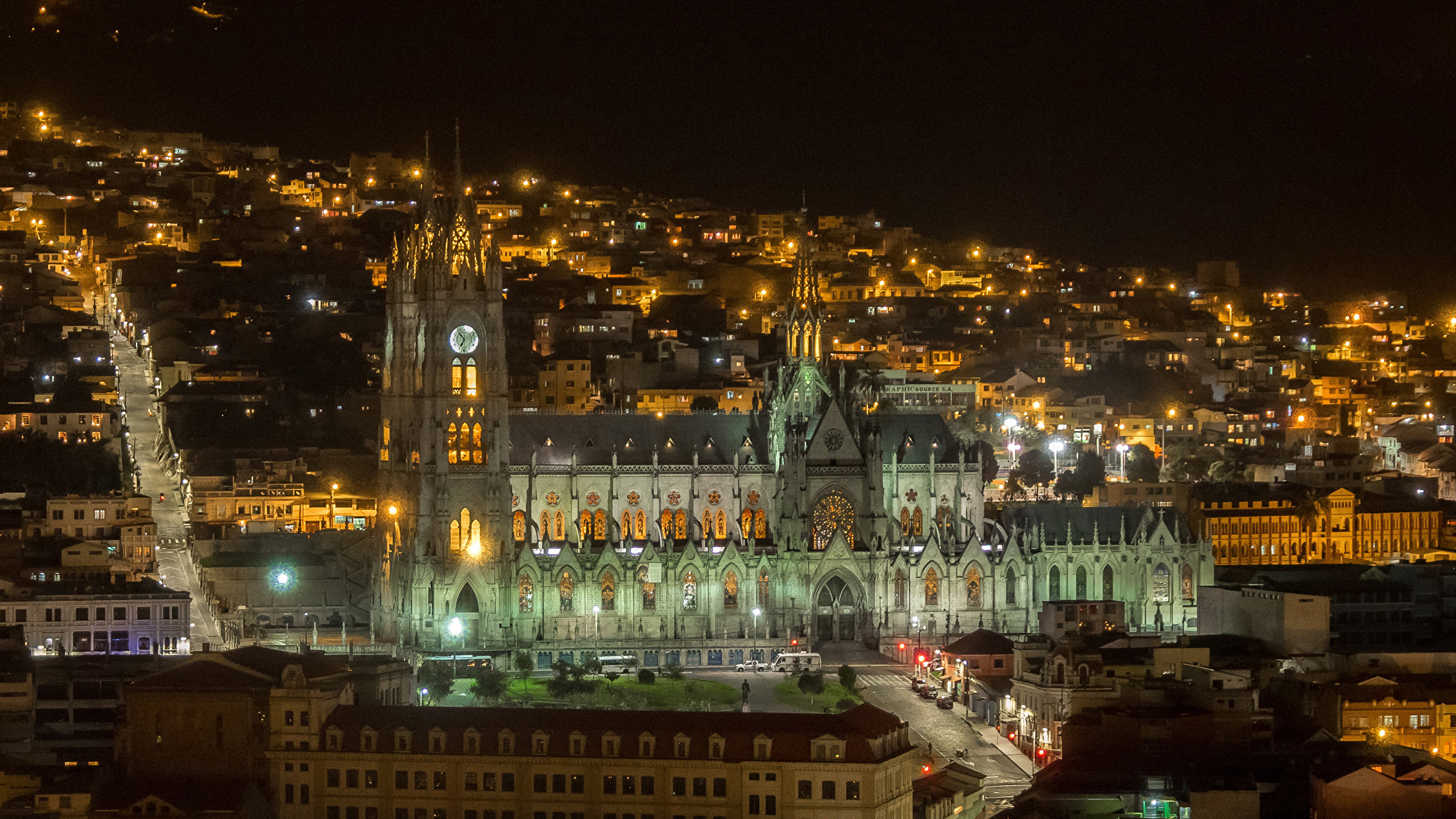 Photo Cathedral Quito Ecuador Roads Night Cities Houses 2560x1440