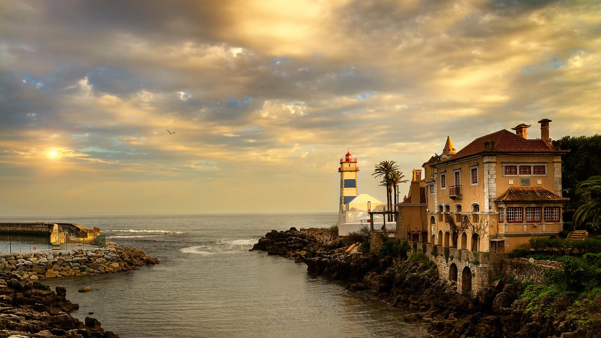 Full HD Wallpaper santa marta overcast coast ocean portugal, Desktop