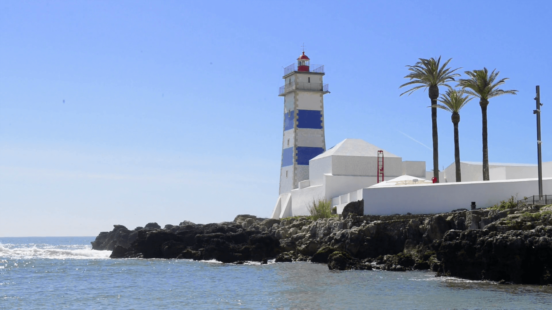 Santa Marta lighthouse in Cascais, Portugal. Stock Video Footage