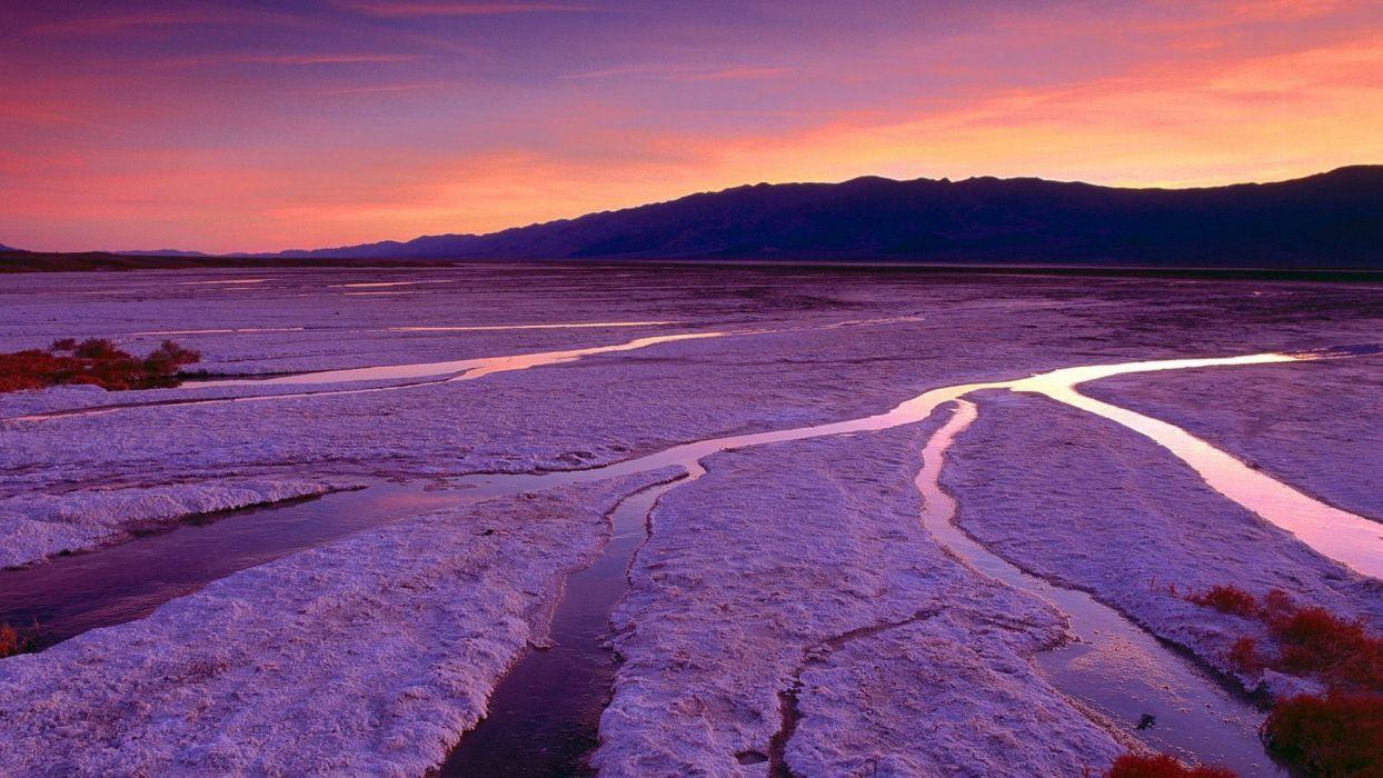 Sunset mountains California Death Valley salt flats wallpaper