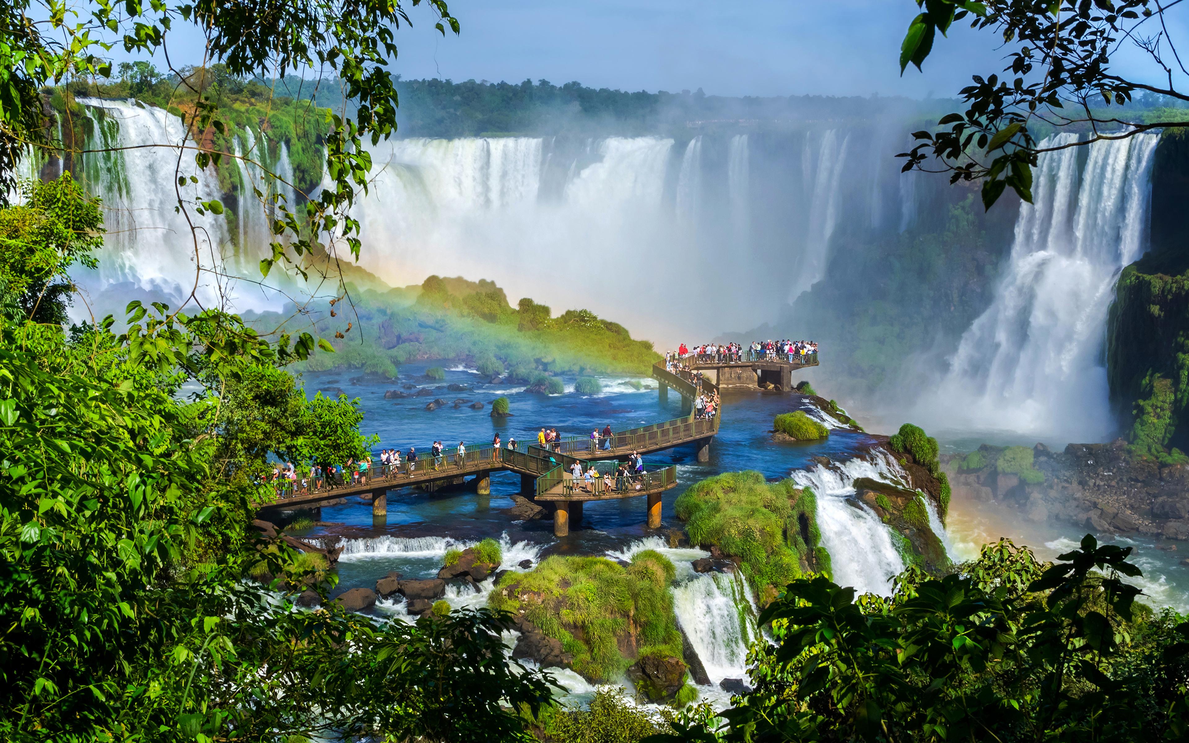 Wallpaper Argentina Iguazu Falls Nature Rainbow Bridges 3840x2400