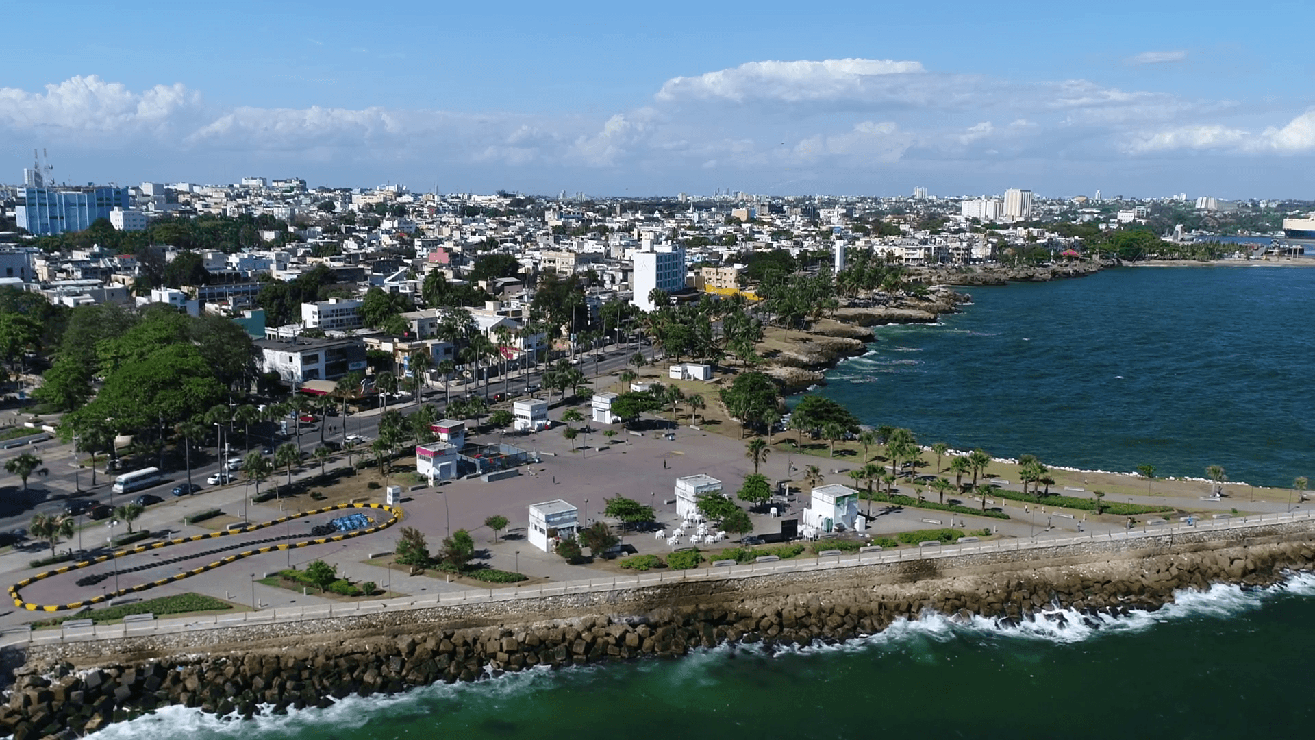 Aerial Pan Around of Boardwalk in Santo Domingo, Dominican Republic