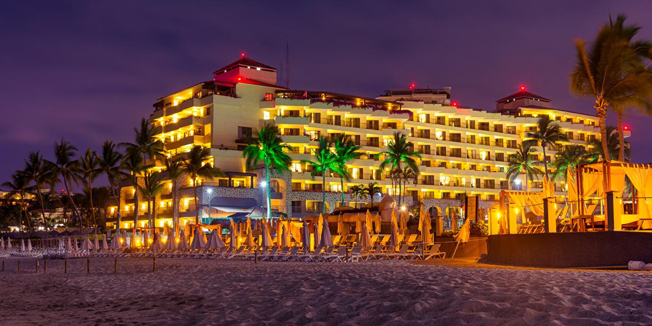 image Mexico Puerto Vallarta Beach Sand Palms Evening Cities