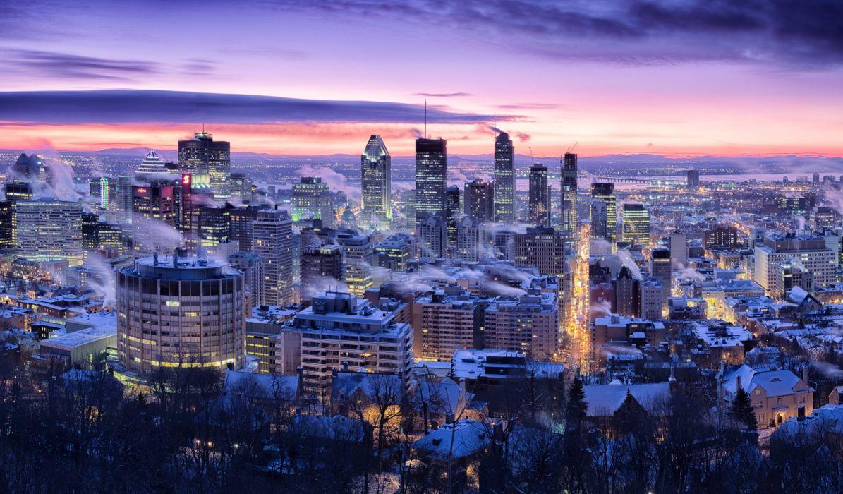 Canada Houses Winter Sky Megapolis Night Montreal Quebec Cities wallpaperx1472