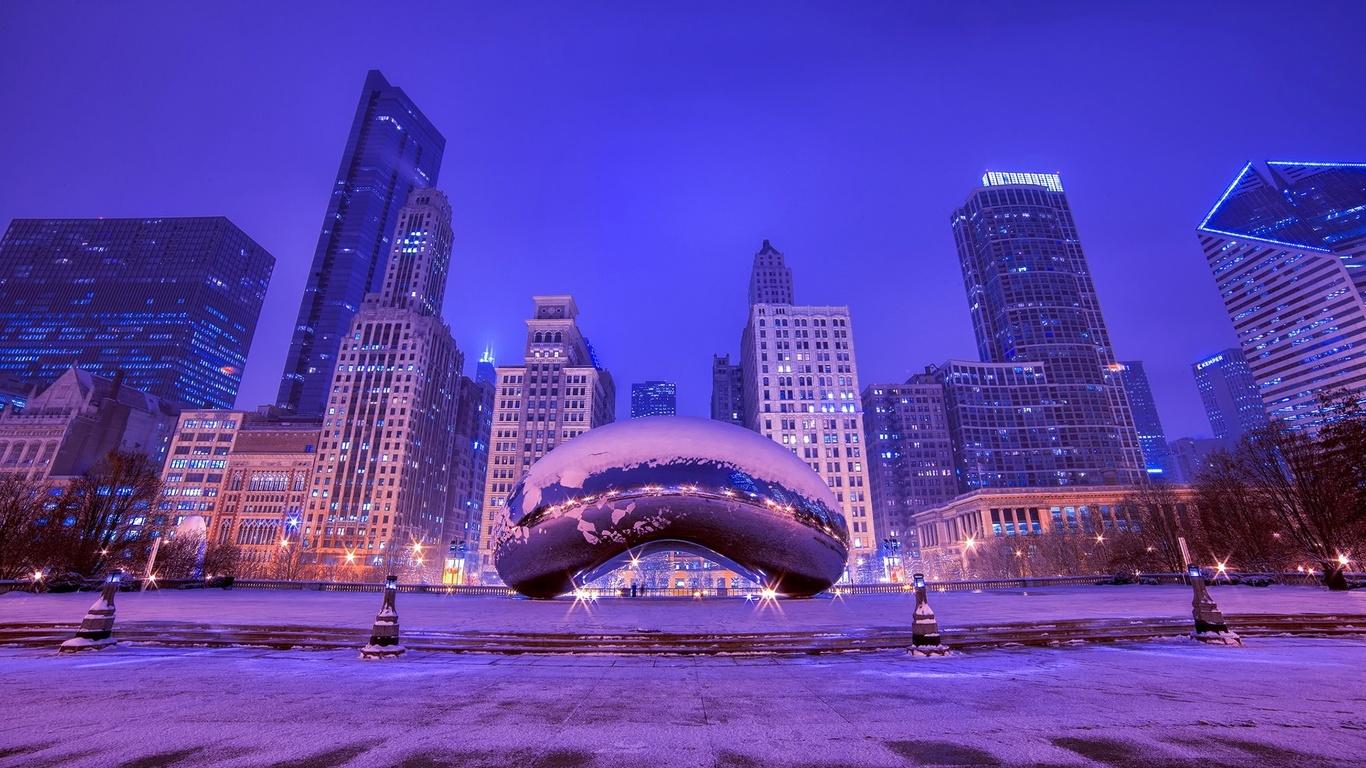The Bean On A Winter Night (Millennium Park, Chicago) HD Wallpaper