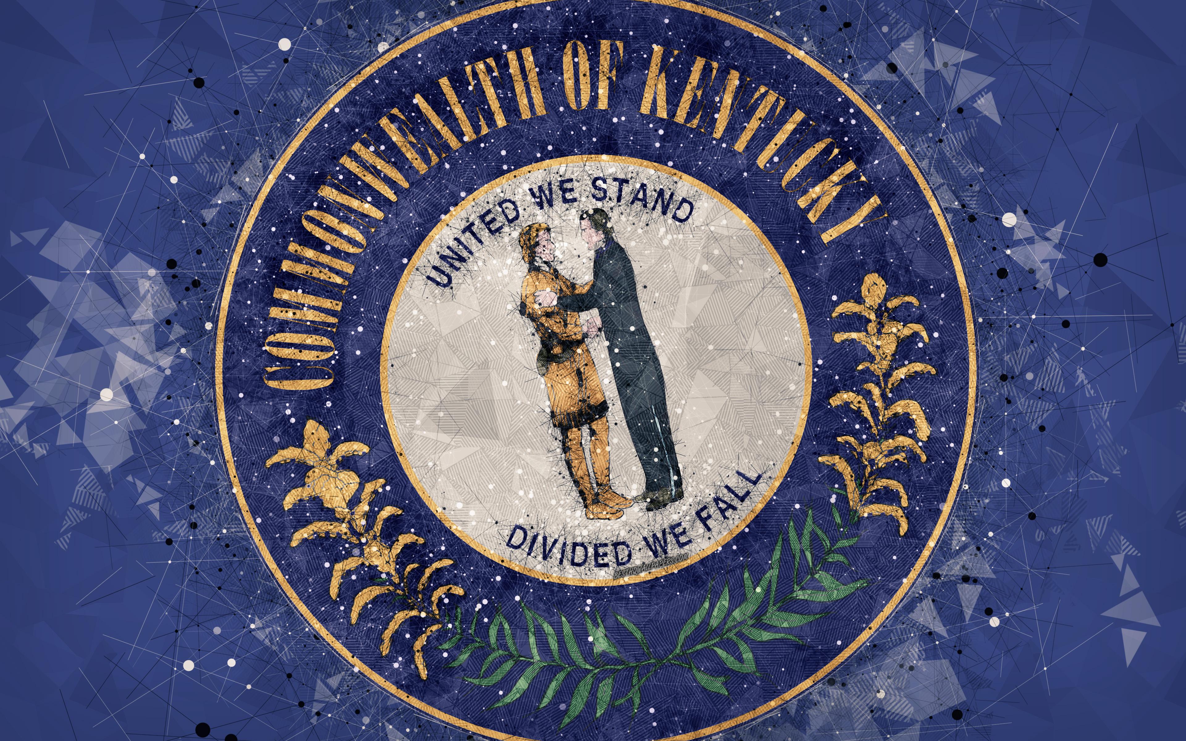 Download wallpaper Seal of Kentucky, 4k, emblem, geometric art