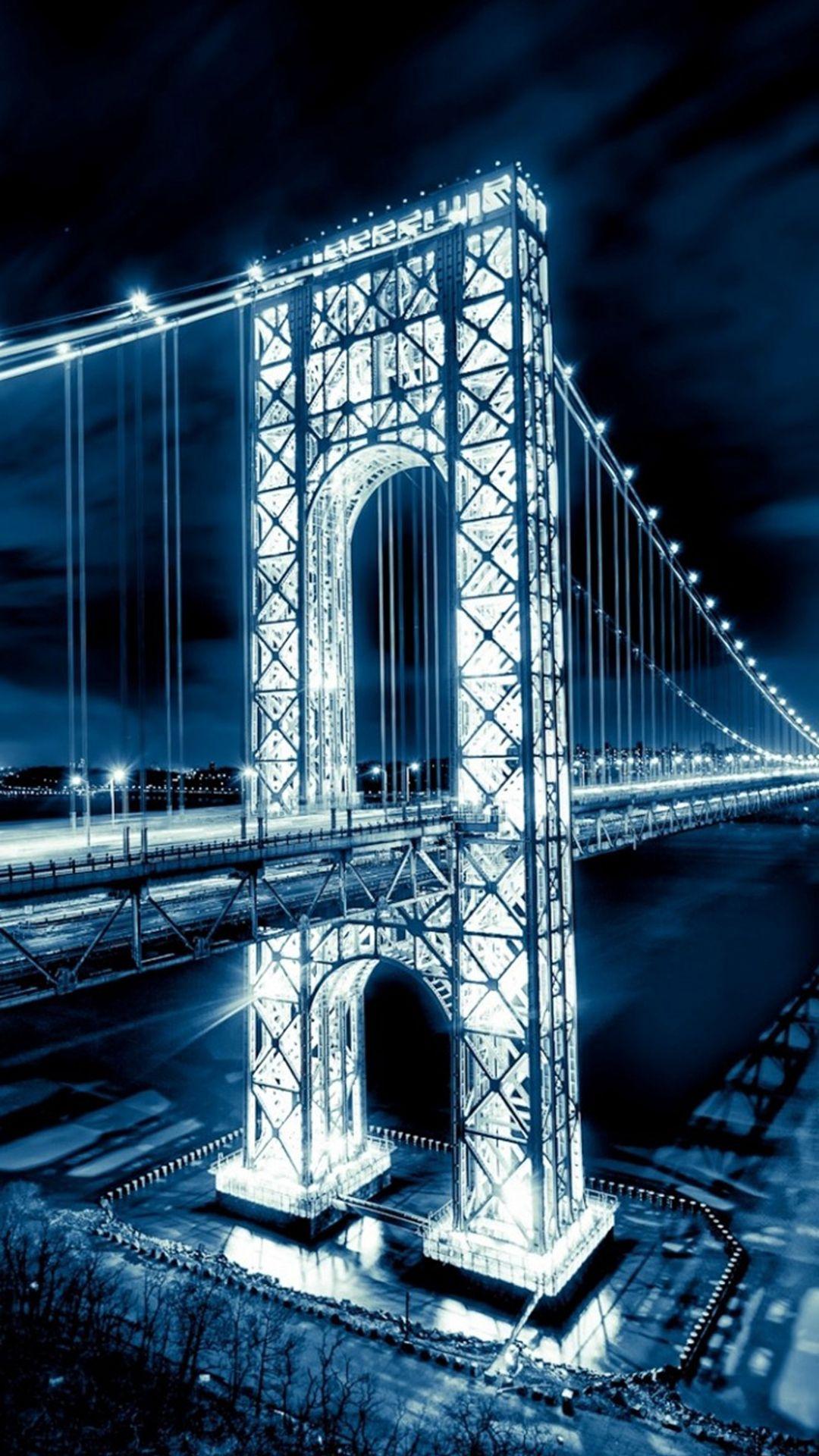 Night Shiny Long Bridge Nature Landscape #iPhone #plus #wallpaper