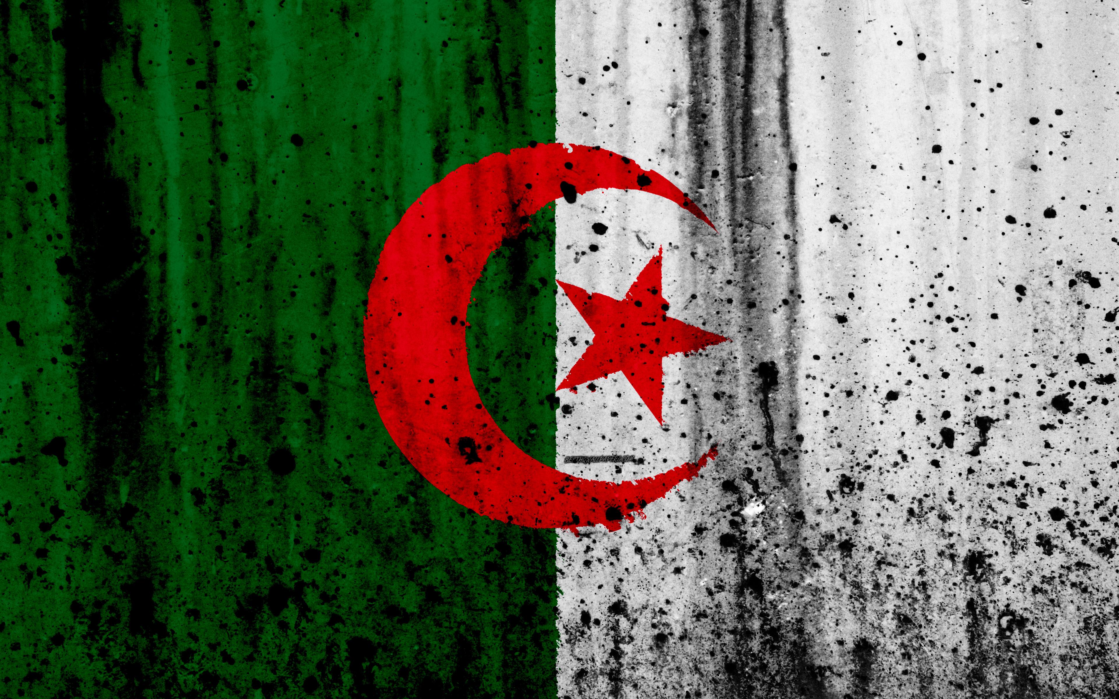 Download wallpaper Algerian flag, 4k, grunge, flag of Algeria
