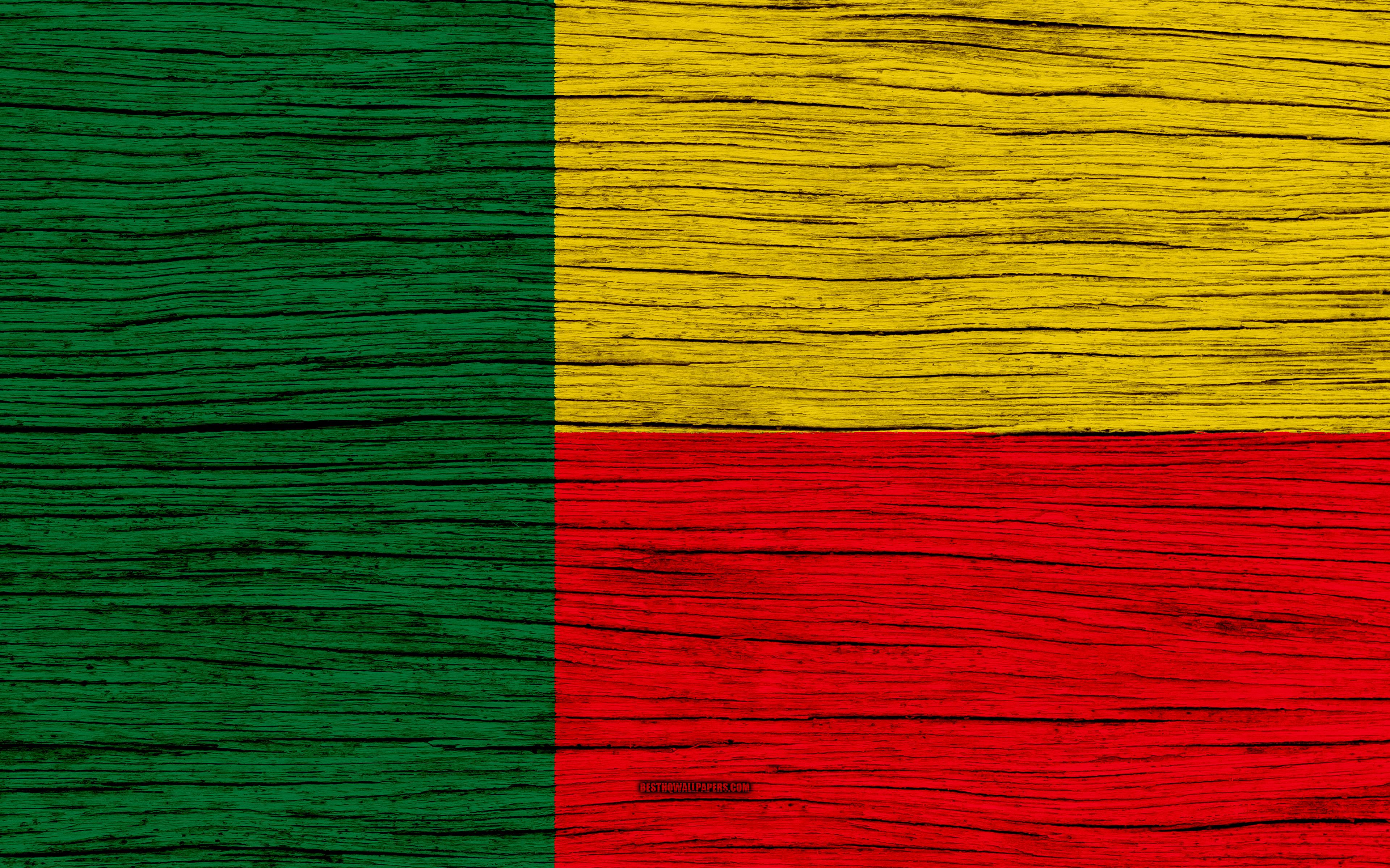 Download wallpaper Flag of Benin, 4k, Africa, wooden texture