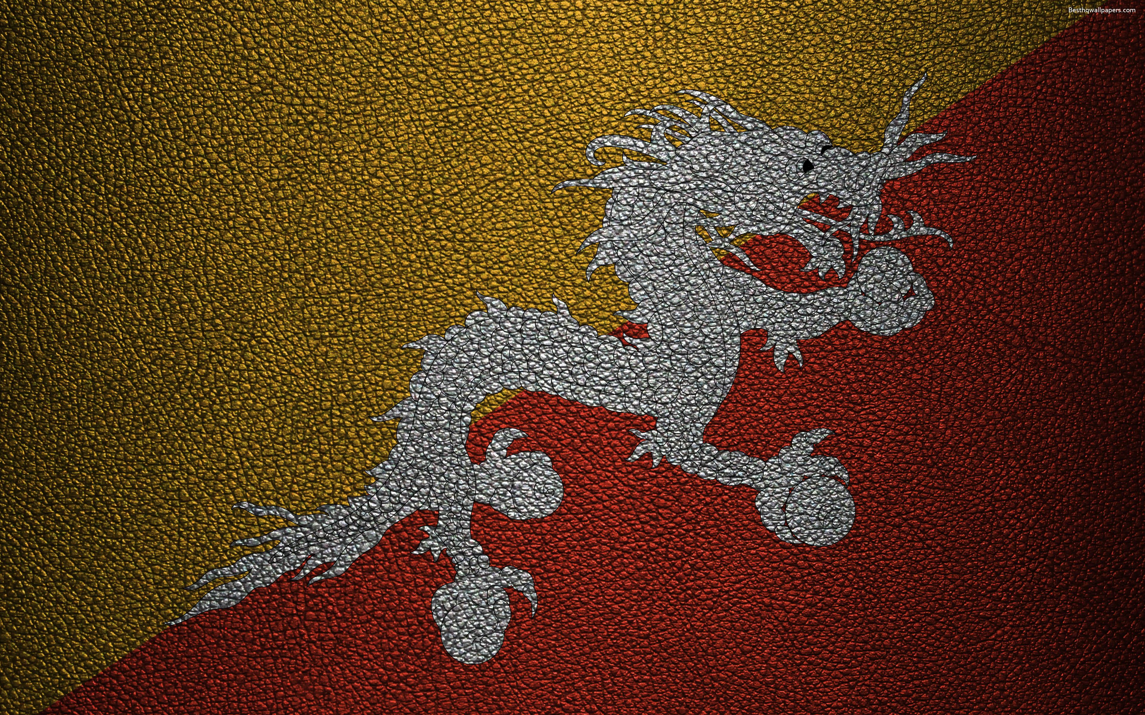 Download wallpaper Flag of Bhutan, 4K, leather texture, Bhutanese