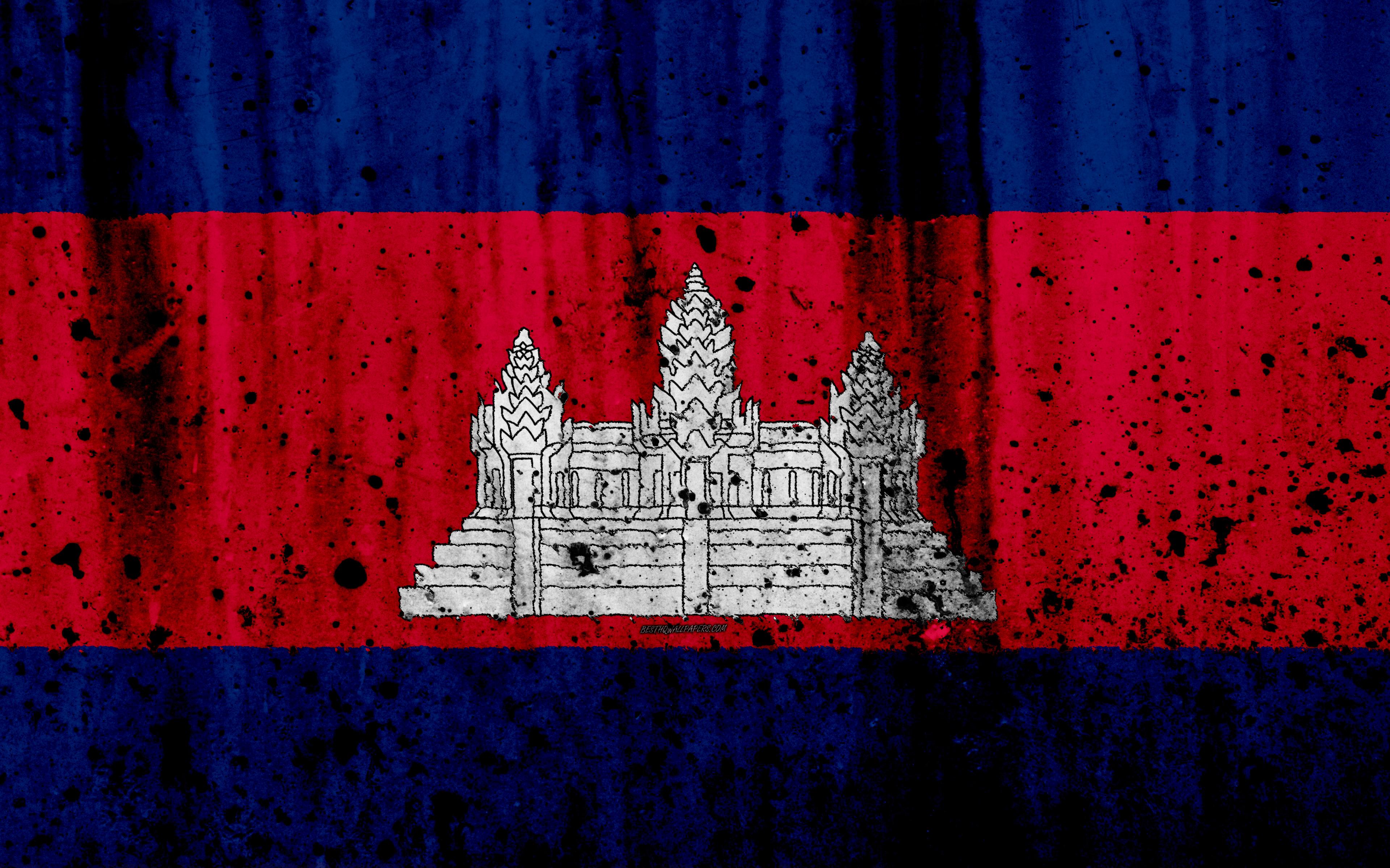 Download wallpaper Cambodian flag, 4k, grunge, flag of Cambodia