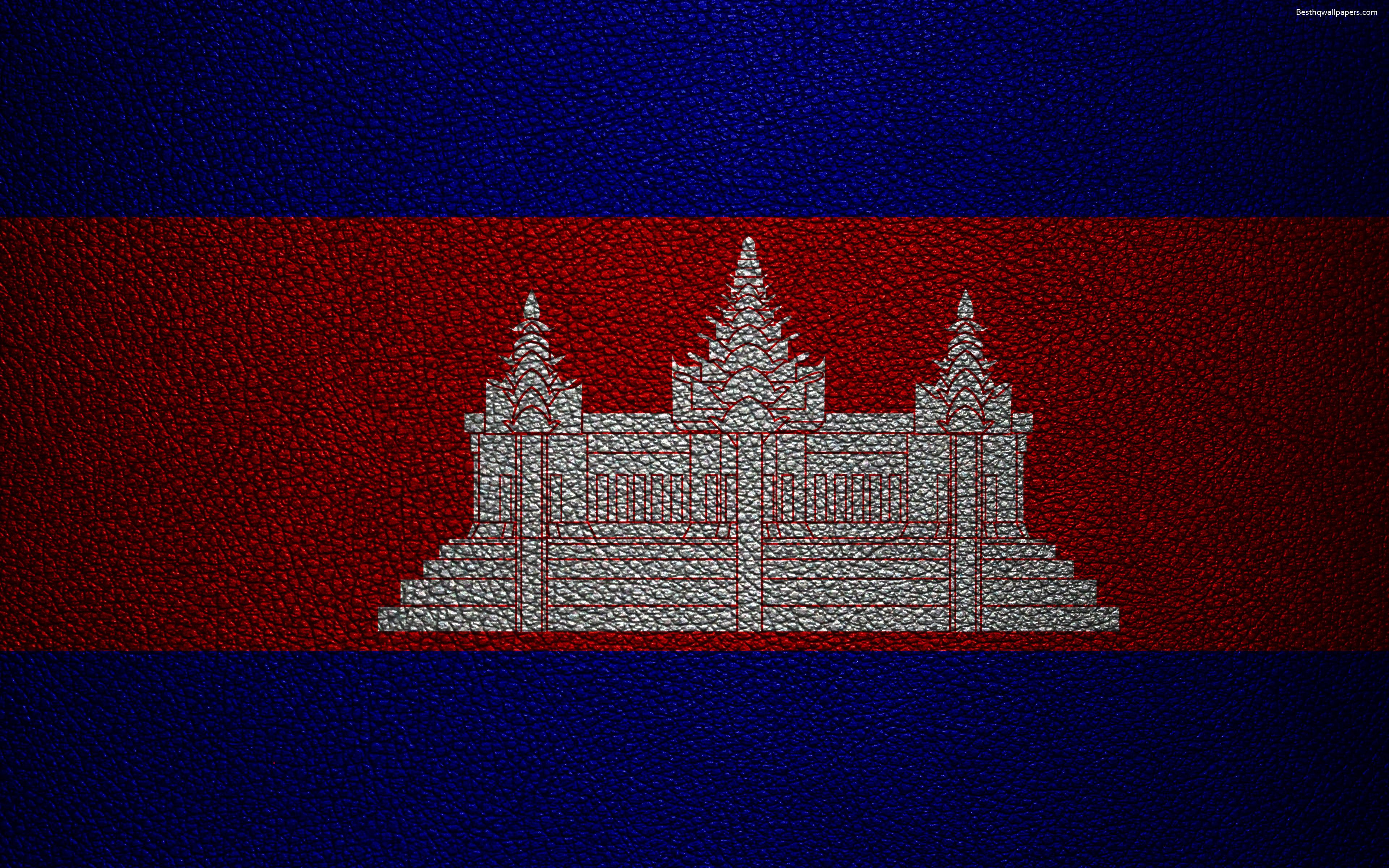 Download wallpaper Flag of Cambodia, 4k, leather texture, Cambodian
