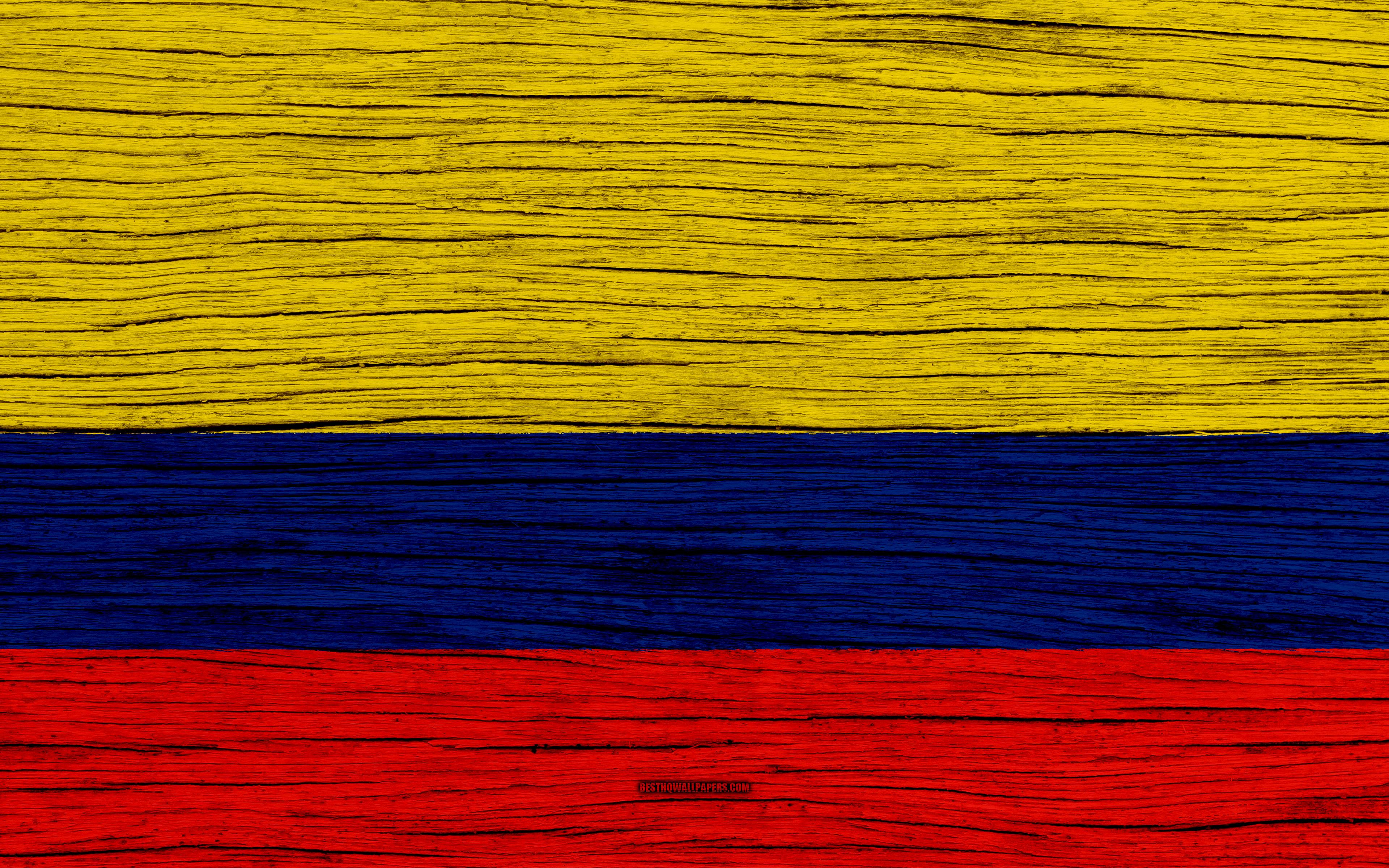 Download wallpaper Flag of Colombia, 4k, South America, wooden