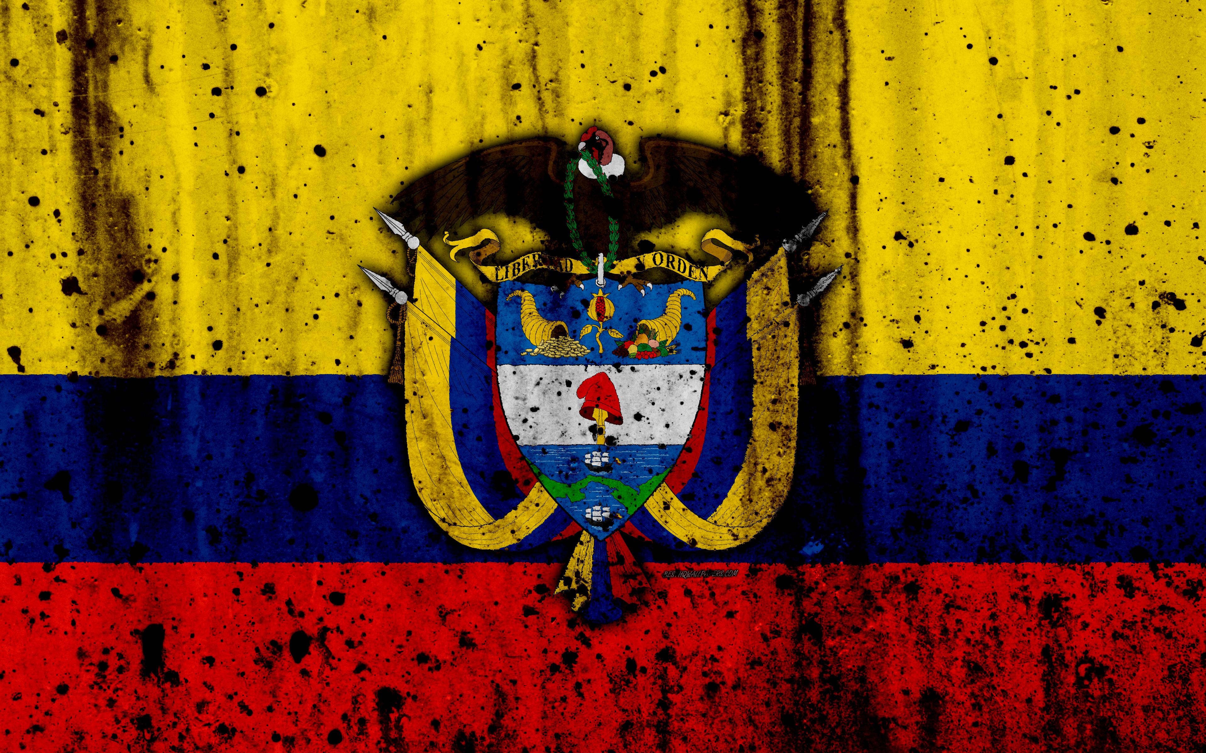 Download wallpaper Colombian flag, 4k, grunge, flag of Colombia