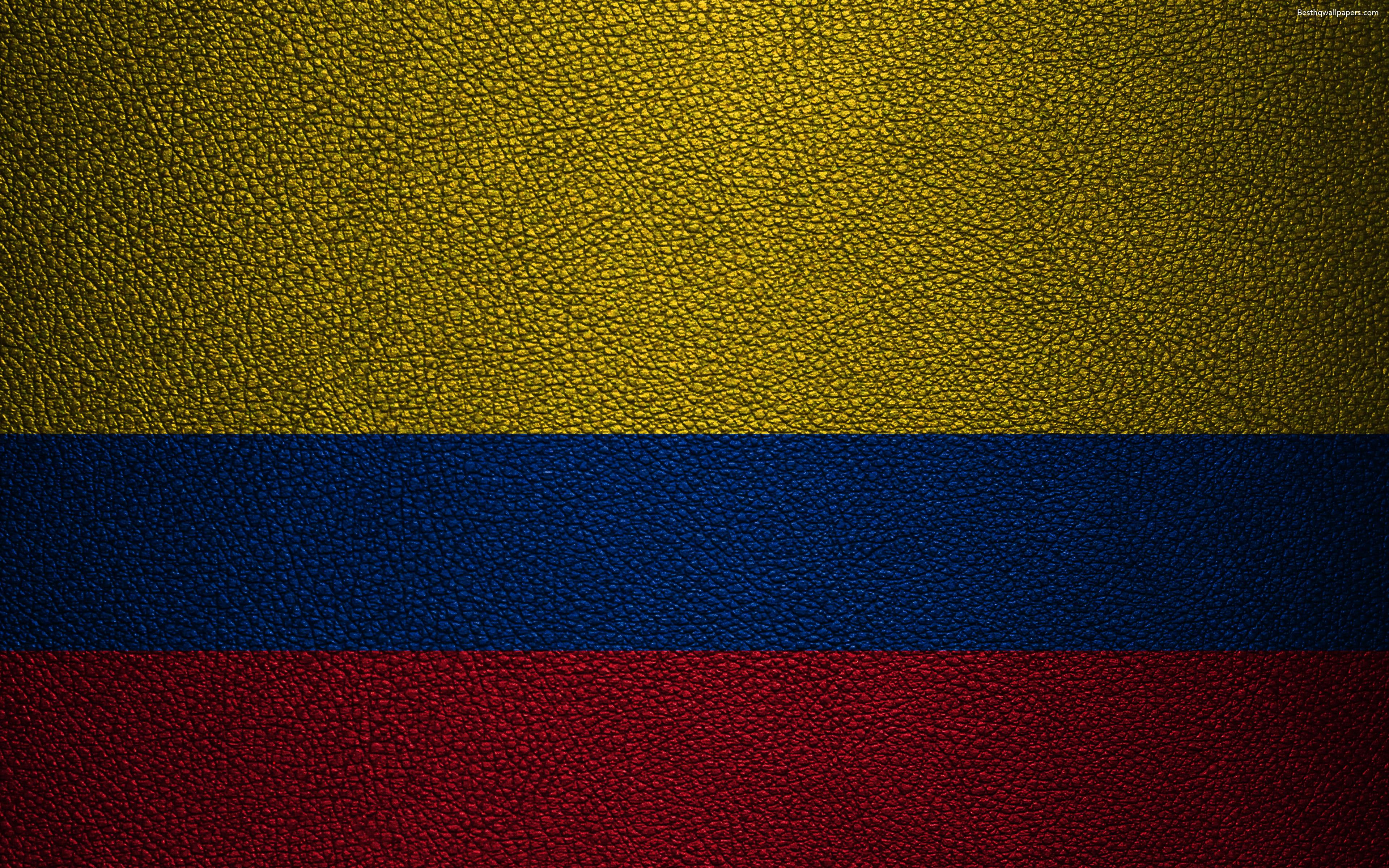 Download wallpaper Flag of Colombia, 4K, leather texture, Colombian