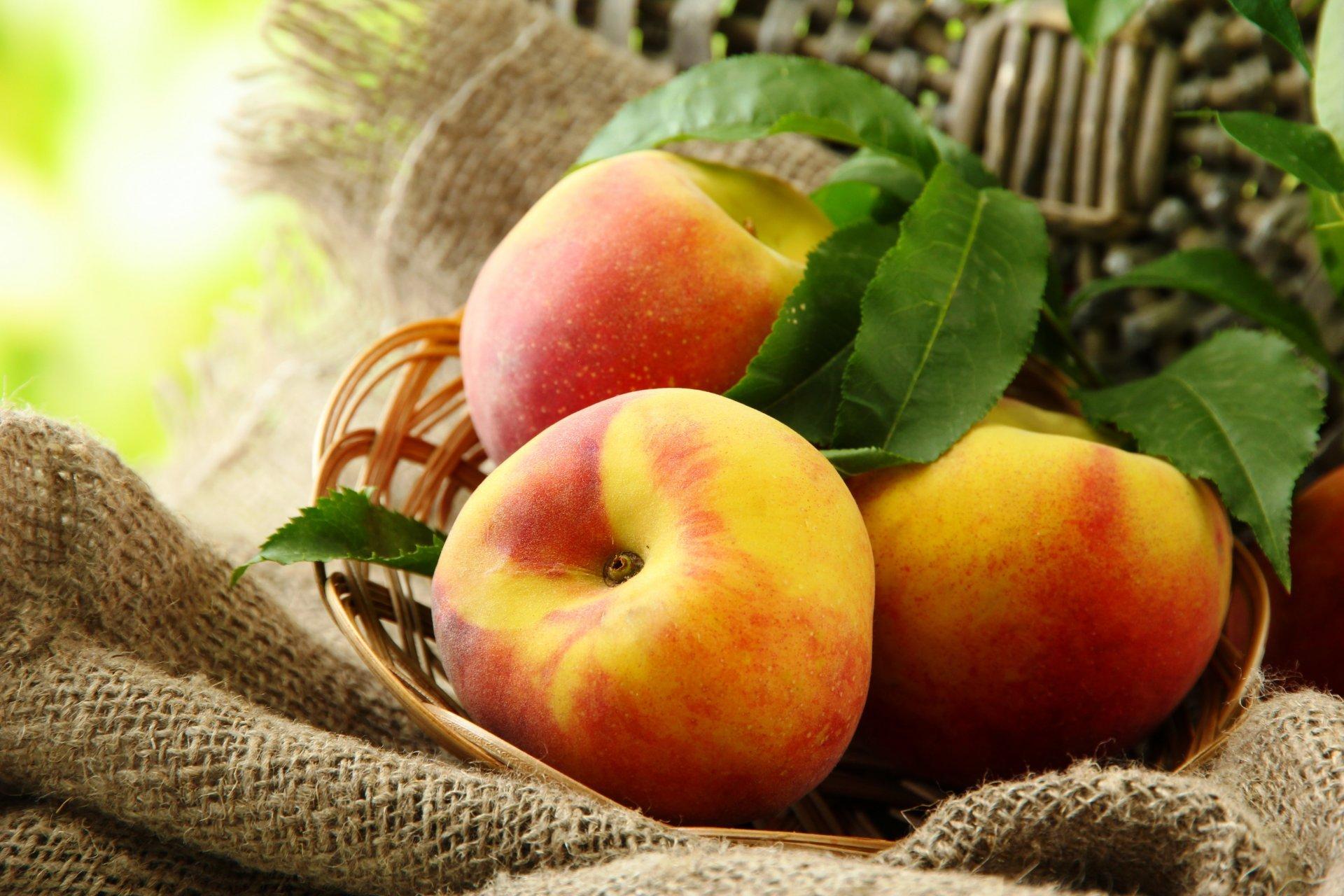 peaches leaves shopping fruits summer HD wallpaper