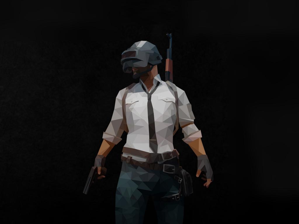 Download 1024x768 wallpaper pubg, video game, polygon, helmet guy