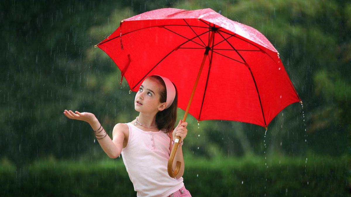Cute Little Girl In Rain With Umbrella. Rain. Umbrella Photography