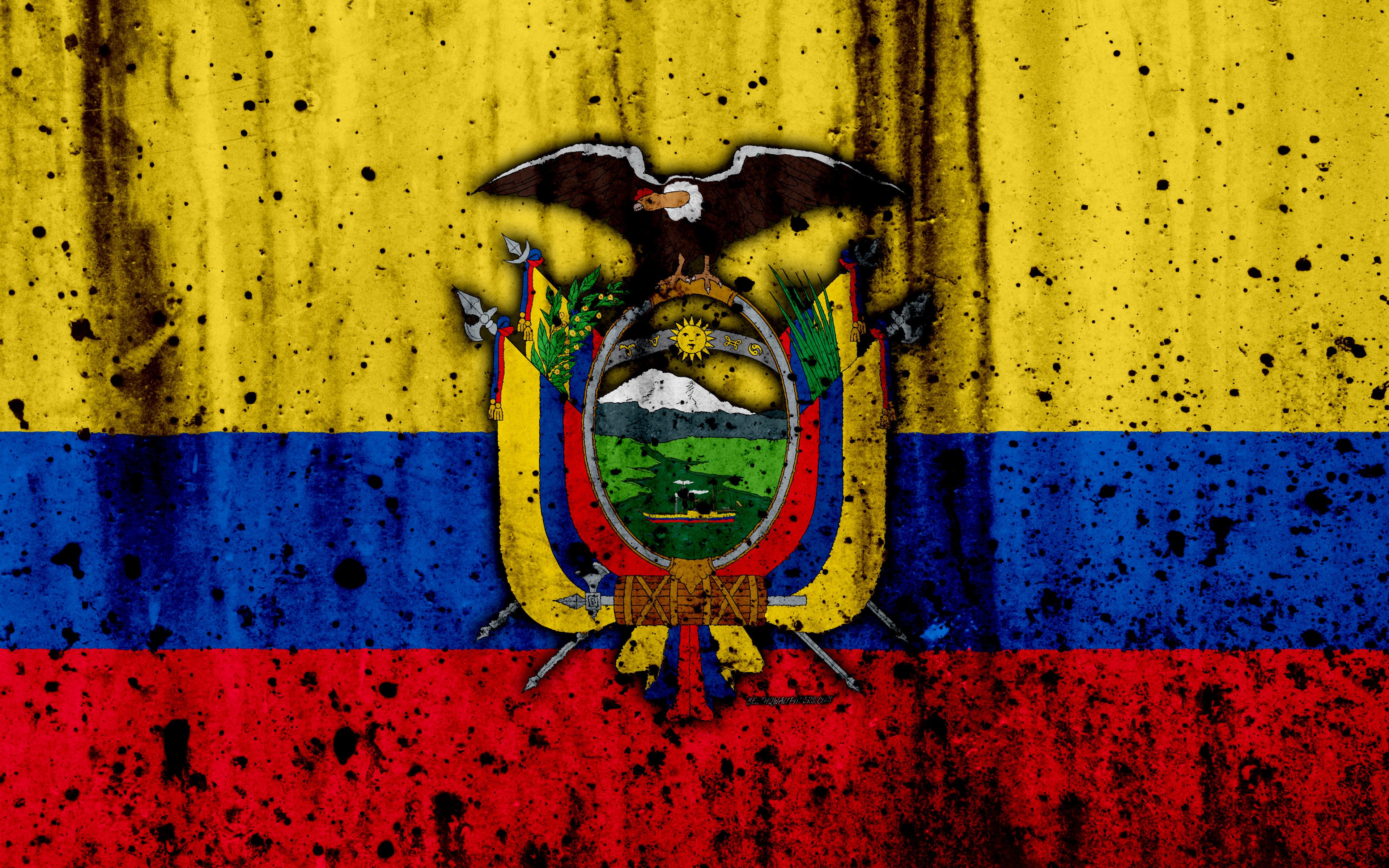 Download wallpaper Ecuadorian flag, 4k, grunge, South America, flag