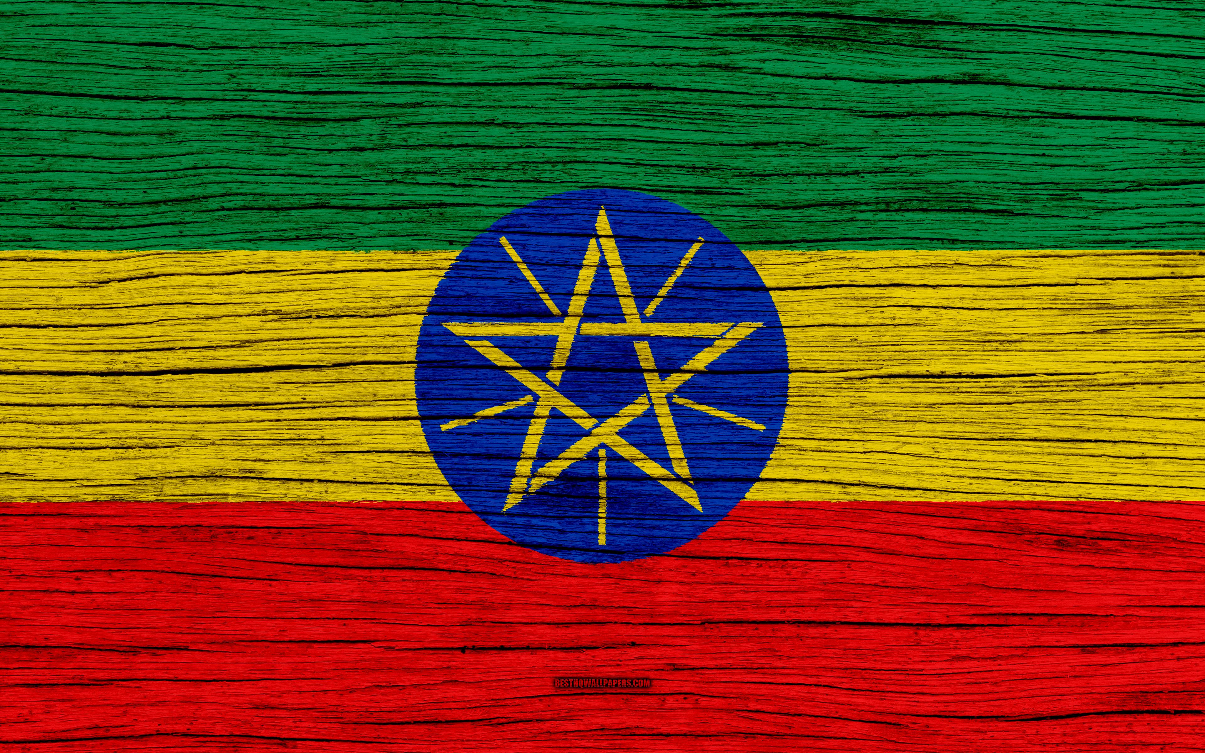 Download wallpaper Flag of Ethiopia, 4k, Africa, wooden texture