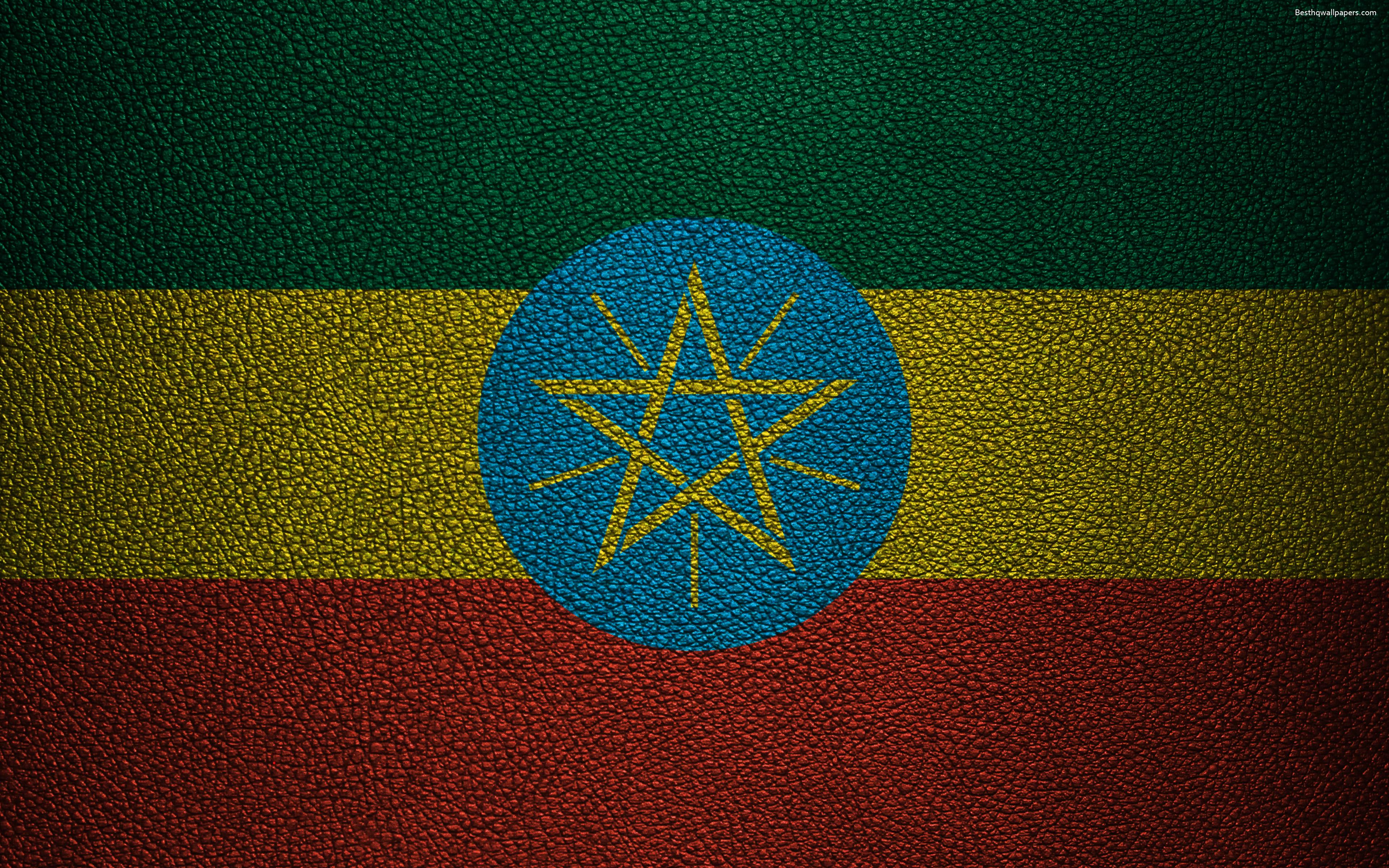 Download wallpaper Flag of Ethiopia, Africa, 4K, leather texture