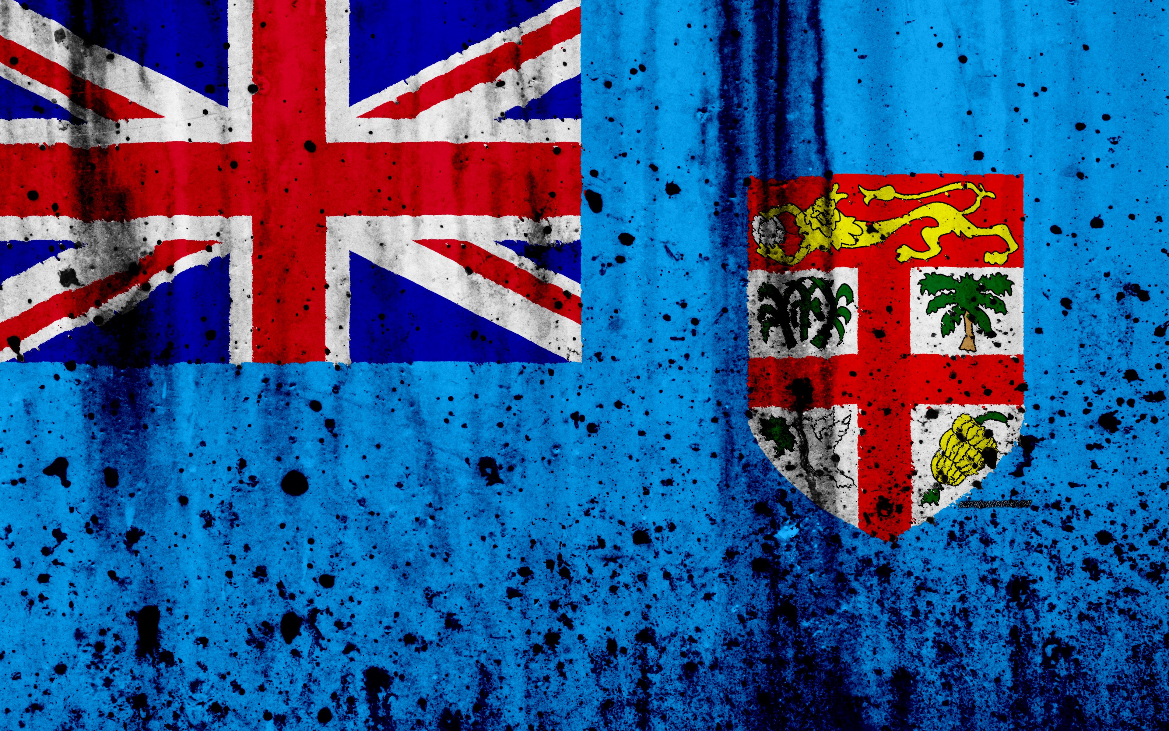 Download wallpaper Fiji flag, 4k, grunge, flag of Fiji, Oceania