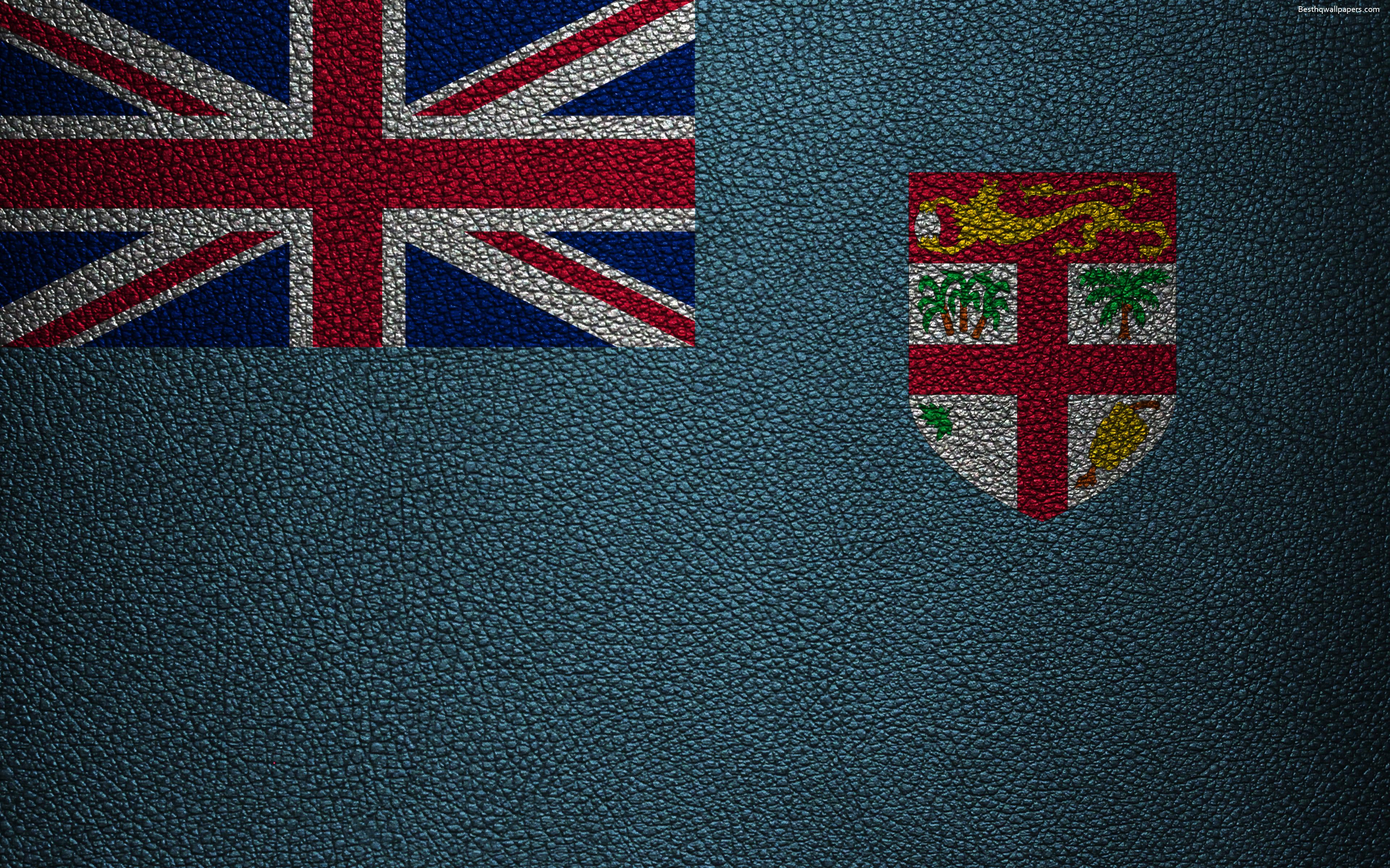 Download wallpaper Flag of Fiji, 4k, leather texture, Oceania, Fiji