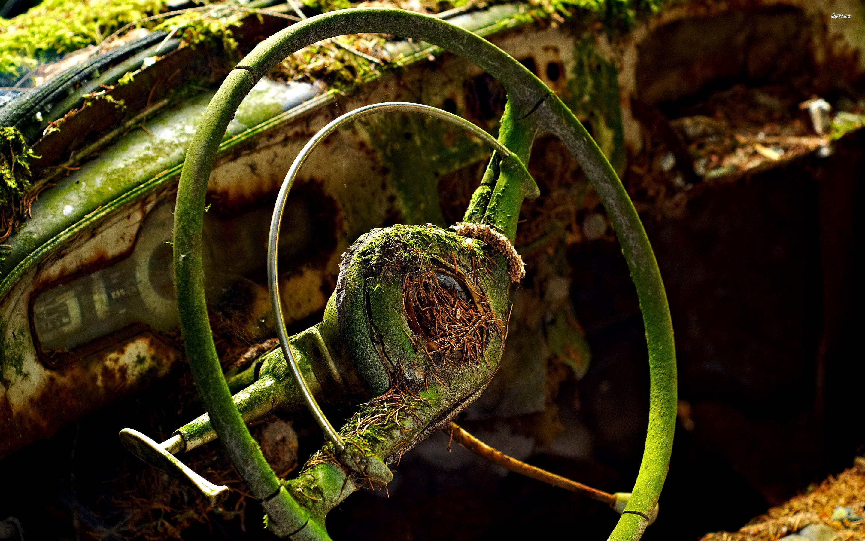 Abandoned car's steering wheel wallpaper wallpaper