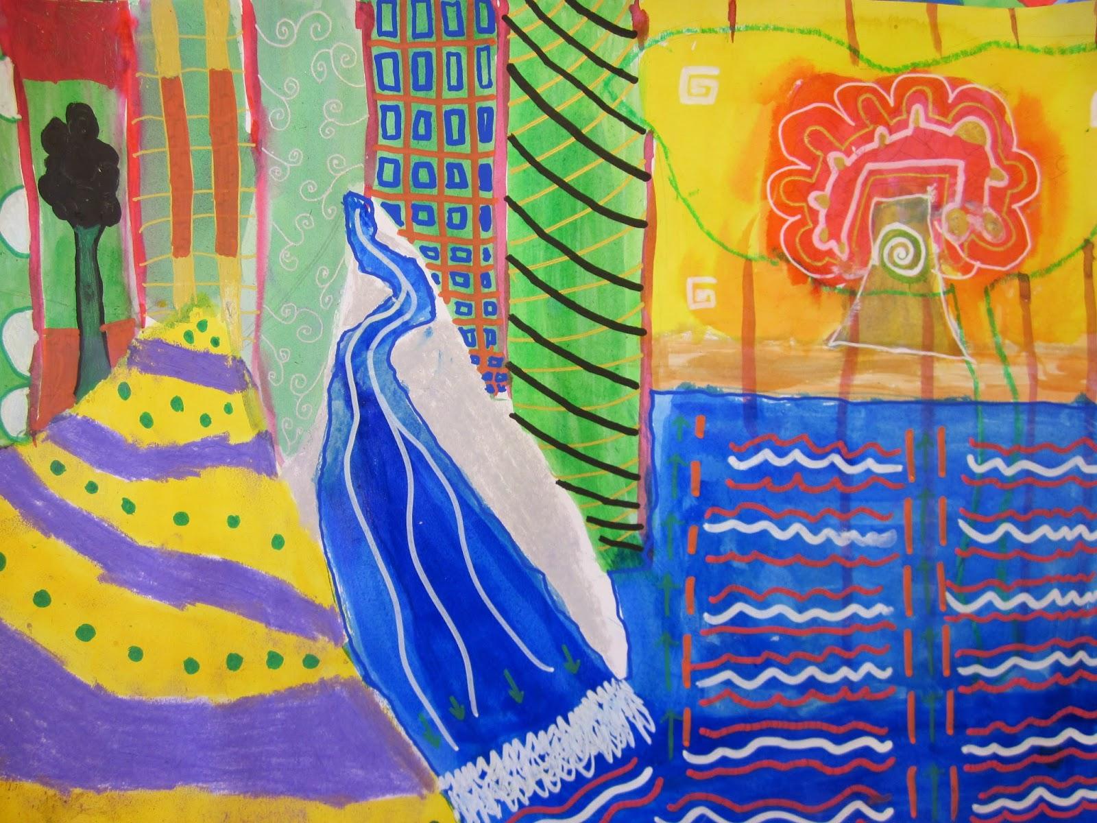 Year 6 David Hockney inspired landscapes. Gomersal Primary School Art