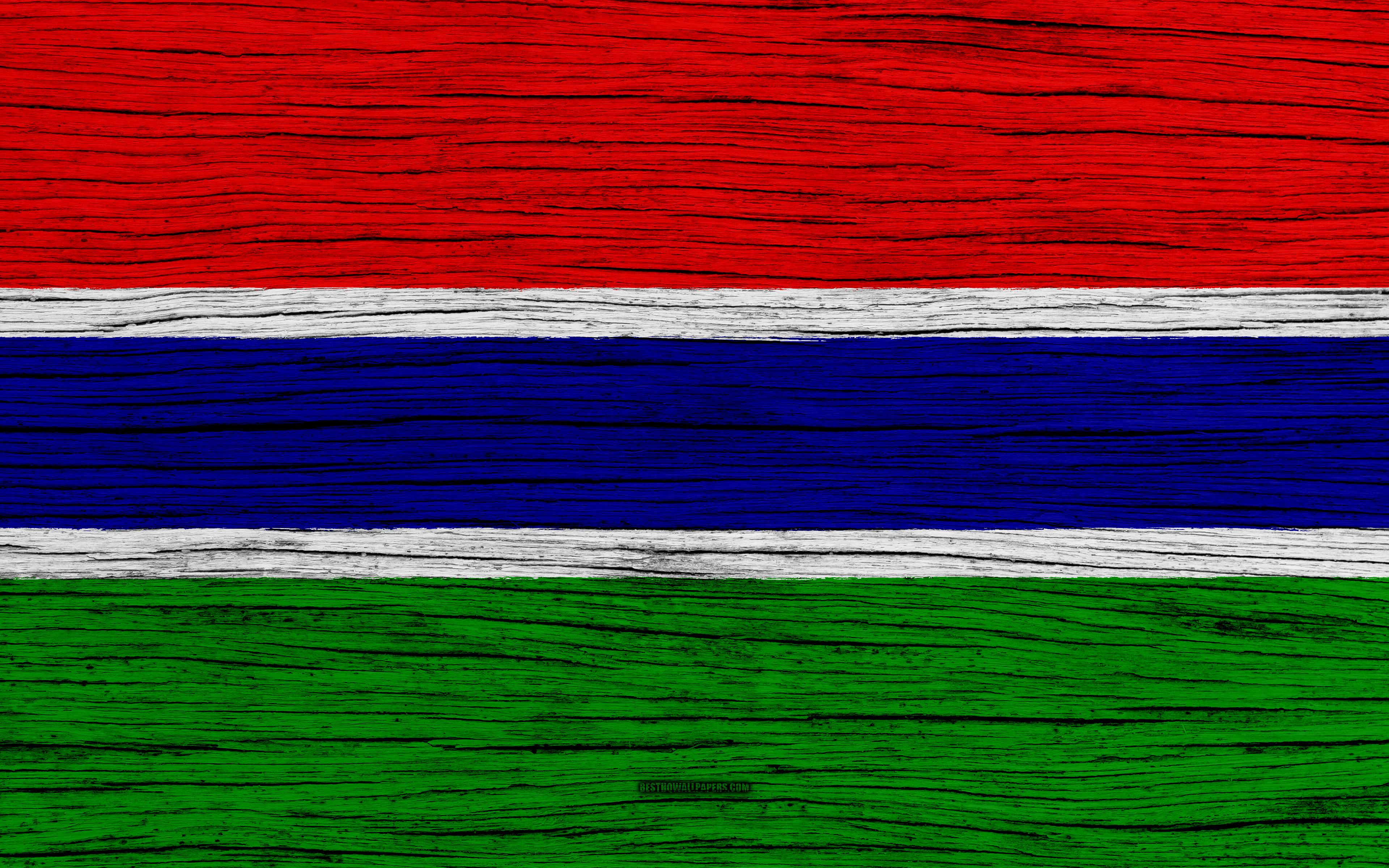 Download wallpaper Flag of Gambia, 4k, Africa, wooden texture