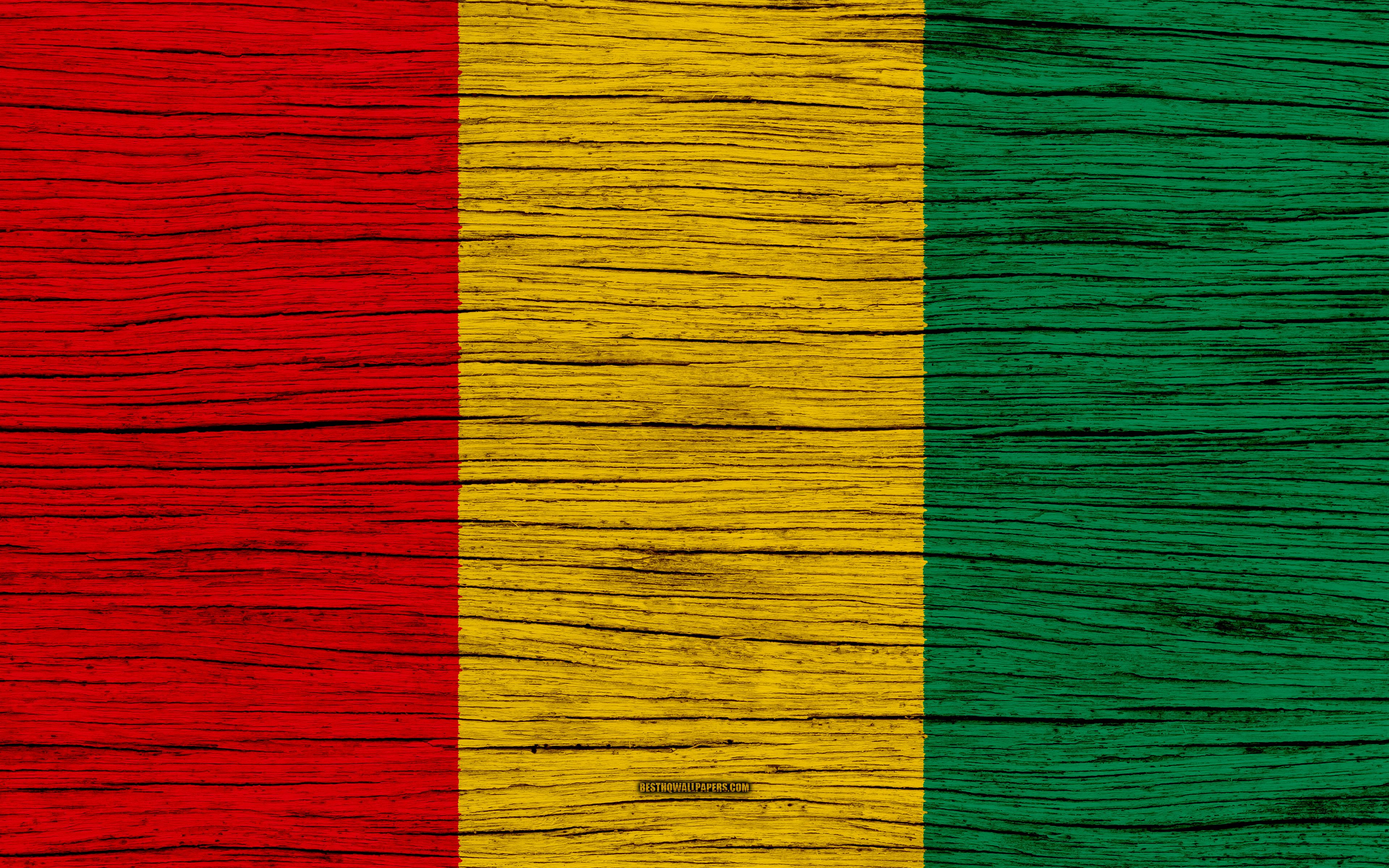 Download wallpaper Flag of Guinea, 4k, Africa, wooden texture