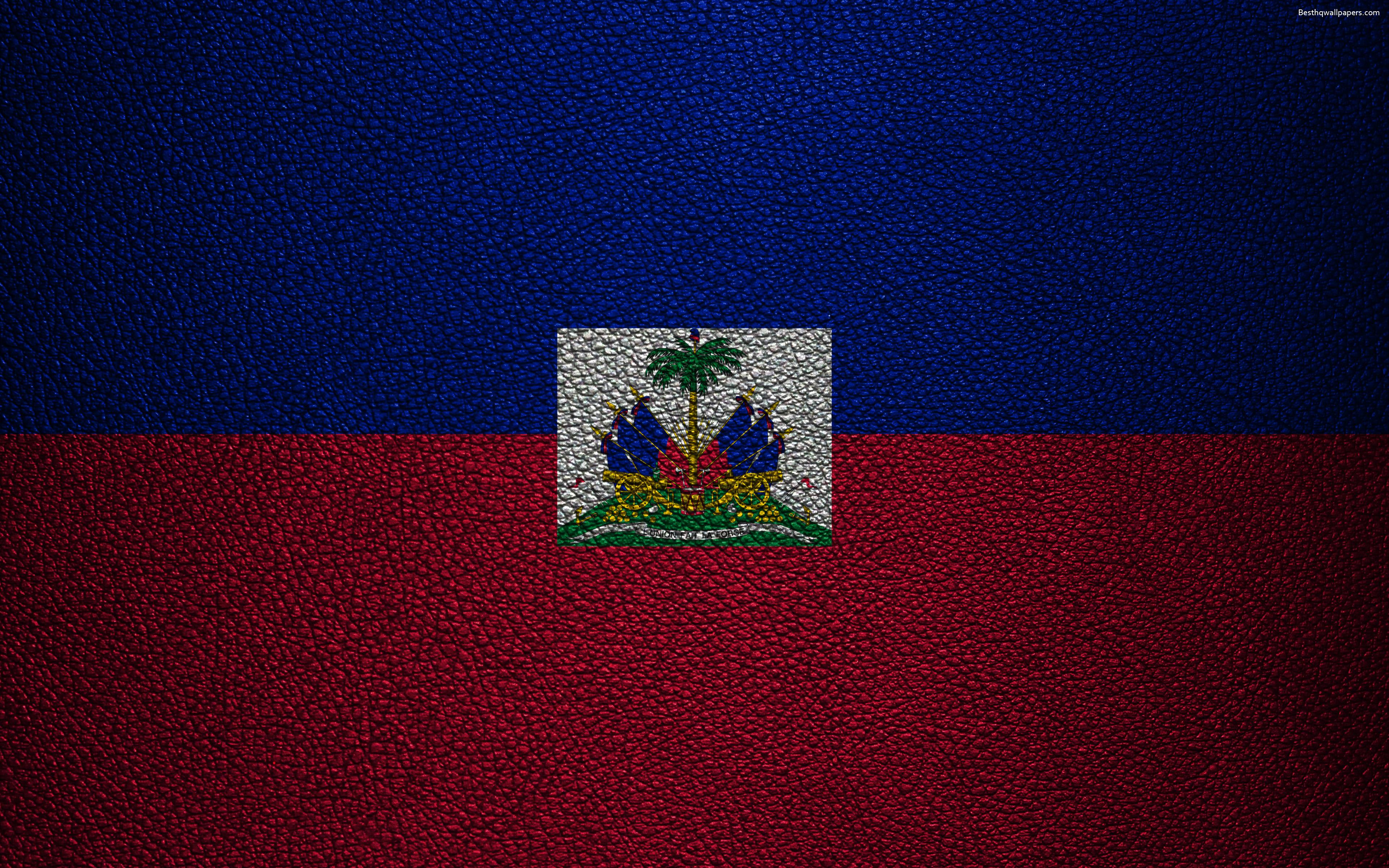 Download wallpaper Flag of Haiti, 4K, leather texture, North
